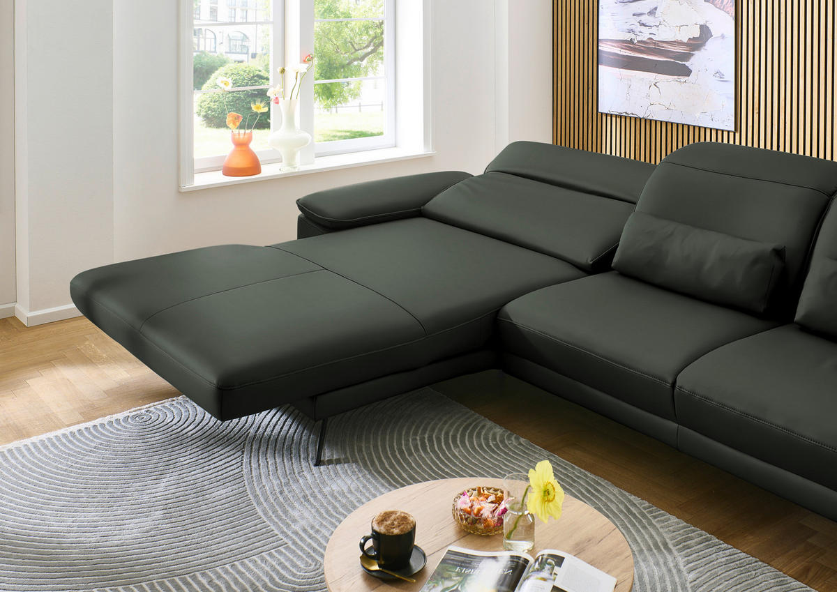 ECKSOFA in Echtleder Dunkelgrün  - Dunkelgrün/Schwarz, Design, Leder/Metall (193/332cm) - Dieter Knoll