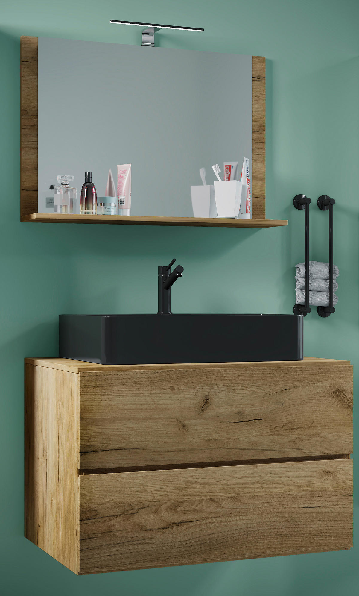 BADEZIMMER 3-teilig  in 81 cm  - Honigeiche/Schwarz, Modern, Glas/Keramik (81cm) - MID.YOU