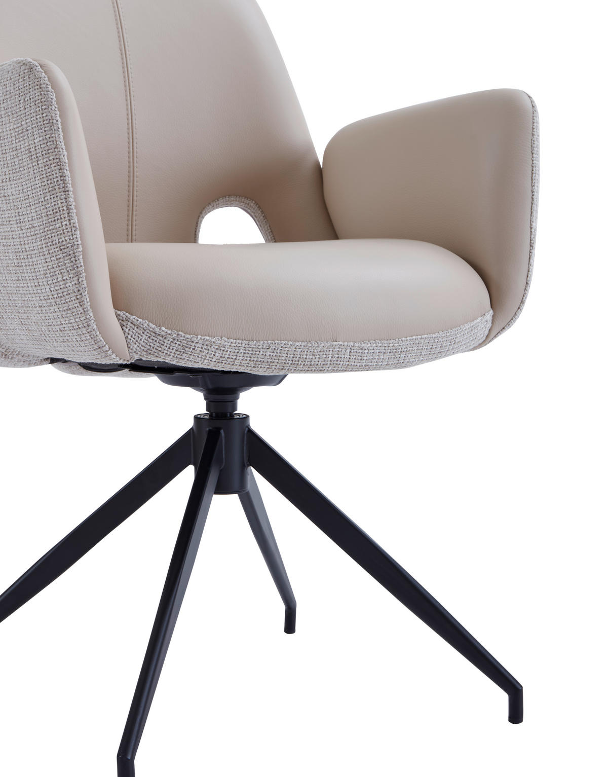 ARMLEHNSTUHL  Sitzfläche 360° drehbar, automatische Rückholfunktion Leinenoptik Echtleder  - Beige/Schwarz, Design, Leder/Textil (60/85/62cm) - Dieter Knoll