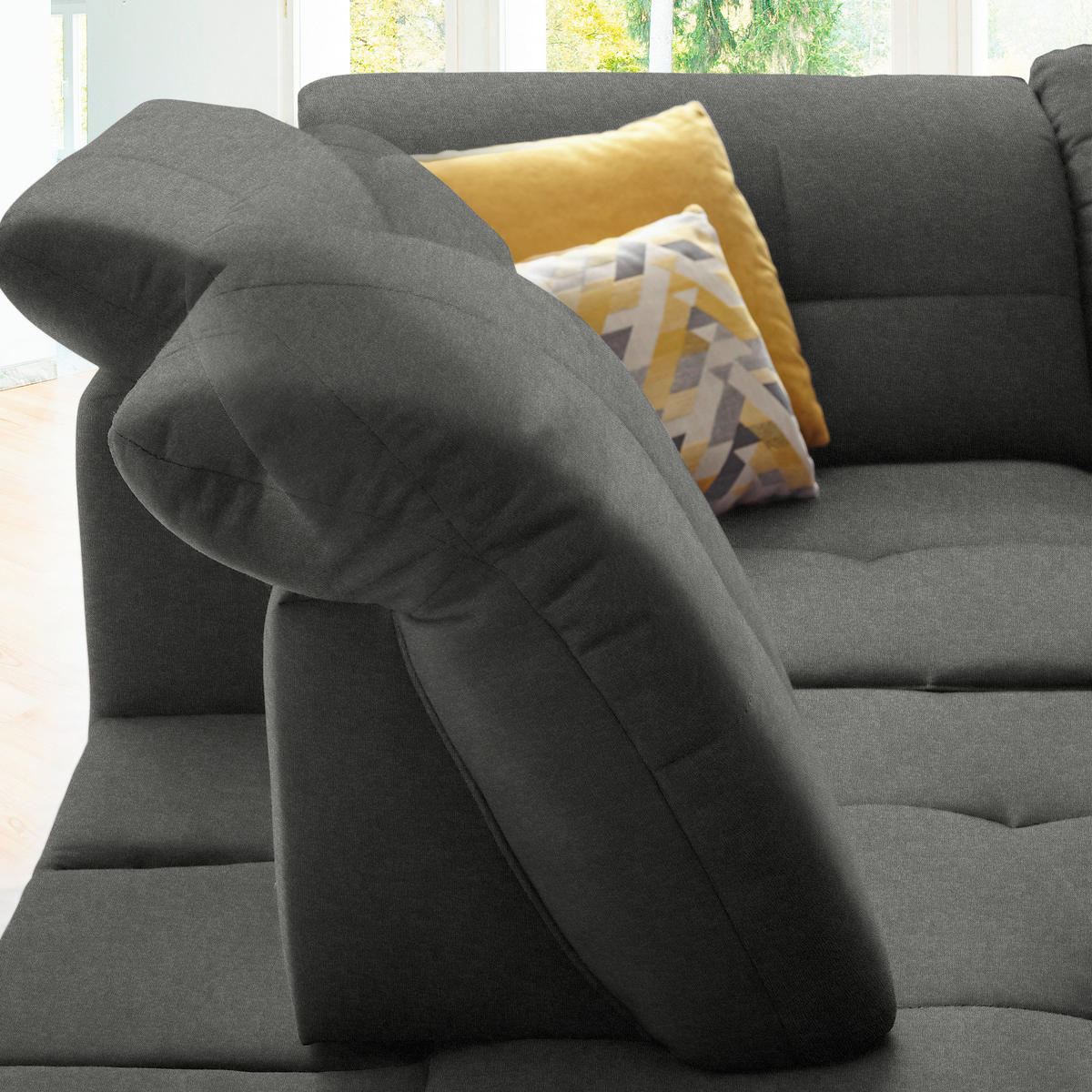 ECKSOFA in Chenille Dunkelgrau  240/308 cm  - Dunkelgrau/Schwarz, Design, Textil/Metall (240/308cm) - Xora
