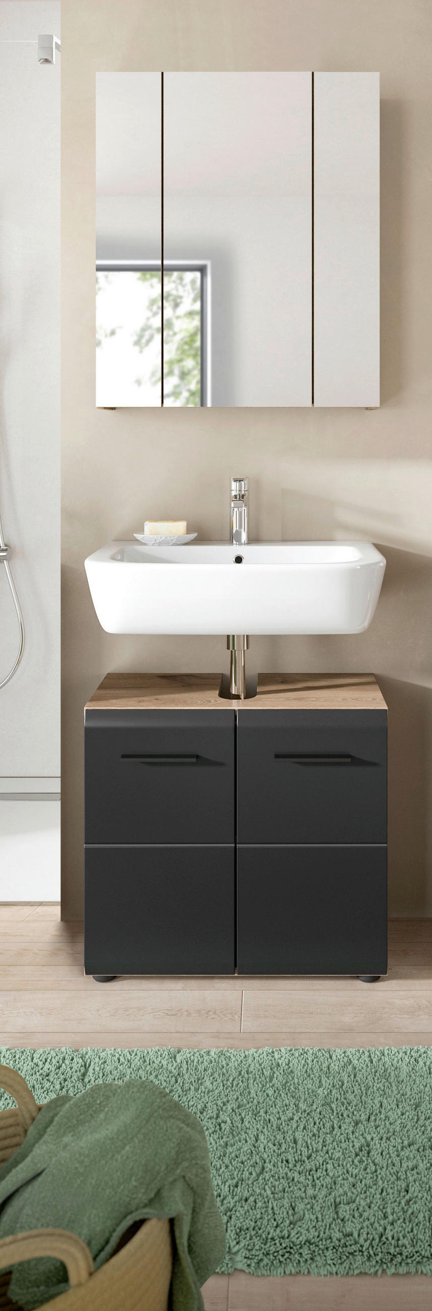 BADEZIMMER 2-teilig  in 60 cm  - Eiche dunkel/Schwarz, Basics, Holzwerkstoff/Kunststoff (60cm) - MID.YOU