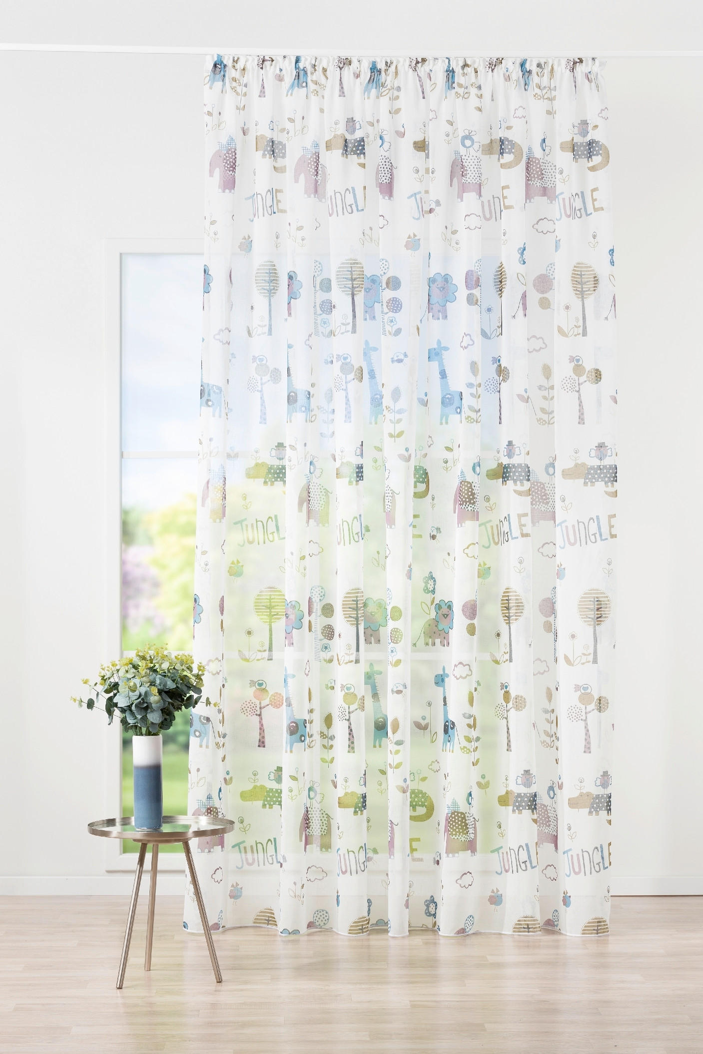 Perdea Confecționată transparent  - albastru, Basics, textil (140/260cm)