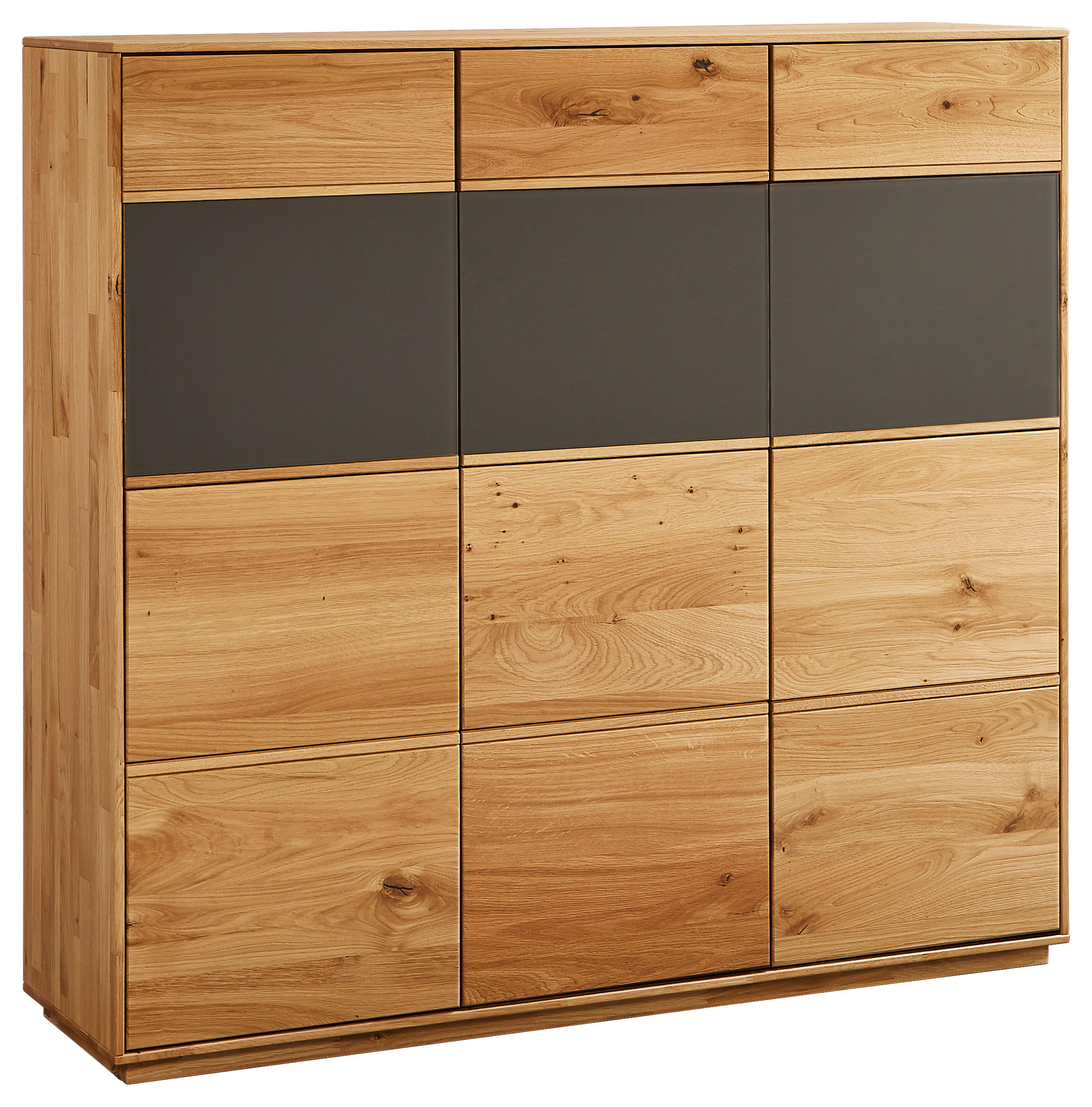 SCHUHSCHRANK Eiche massiv Grau, Eichefarben  - Eichefarben/Grau, Natur, Glas/Holz (129,8/123/38cm) - Waldwelt