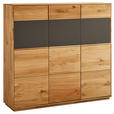 SCHUHSCHRANK Eiche massiv Grau, Eichefarben  - Eichefarben/Grau, Natur, Glas/Holz (129,8/123/38cm) - Waldwelt