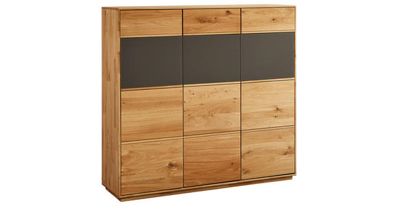 SCHUHSCHRANK Eiche massiv Grau, Eichefarben - Eichefarben/Grau, Natur, Glas/Holz (129,8/123/38cm) - Waldwelt