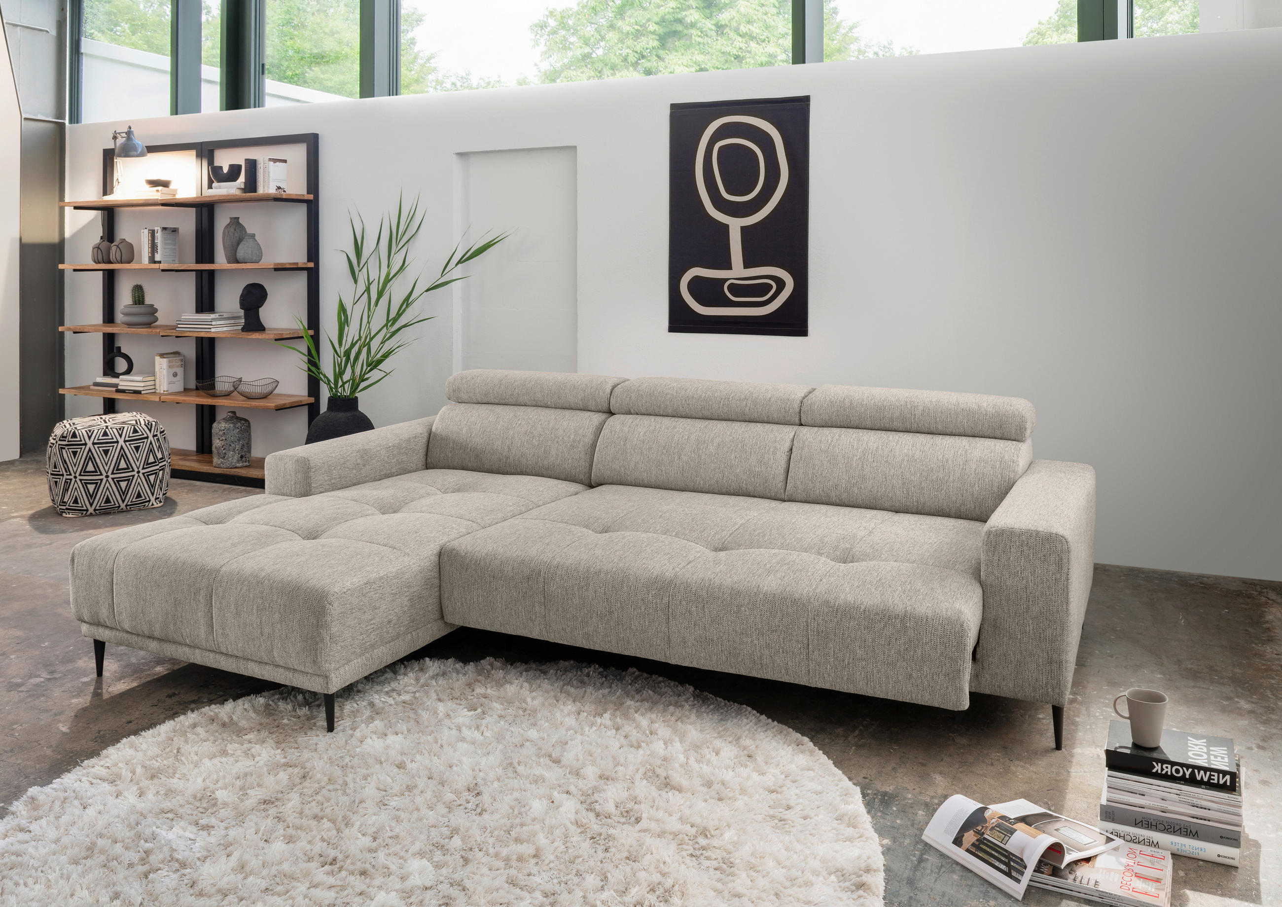 ECKSOFA Beige Chenille  - Beige/Schwarz, KONVENTIONELL, Textil/Metall (188/276cm) - Livetastic