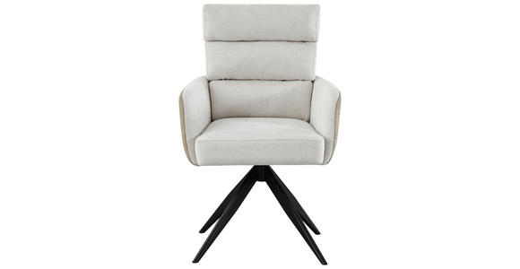 ARMLEHNSTUHL  Sitzfläche 360° drehbar, inklusive Armlehnen Webstoff, Leinenoptik  - Beige/Schwarz, Design, Textil/Metall (60/93/68cm) - Novel