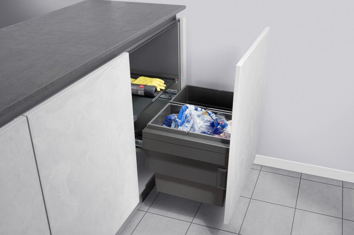 EINBAUABFALLSAMMLER 2 x 28 l  Kunststoff  - Dunkelgrau/Grau, Basics, Kunststoff (56,2-56,8/37-42,4/40cm) - HKT