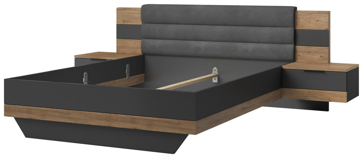 RAM KREVETA SA NOĆNIM STOČIĆEM 180/200 cm     grafitno siva, boja hrasta  - boja hrasta/grafitno siva, Moderno, tekstil/pločasti materijal (180/200cm) - Hom`in