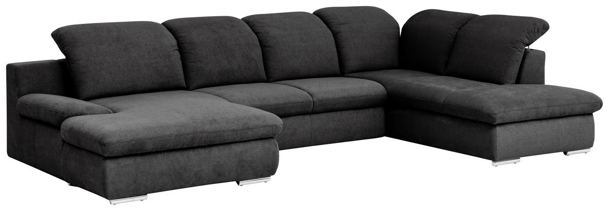 WOHNLANDSCHAFT in Chenille Schwarz  - Chromfarben/Schwarz, Design, Textil/Metall (165/353/212cm) - Livetastic