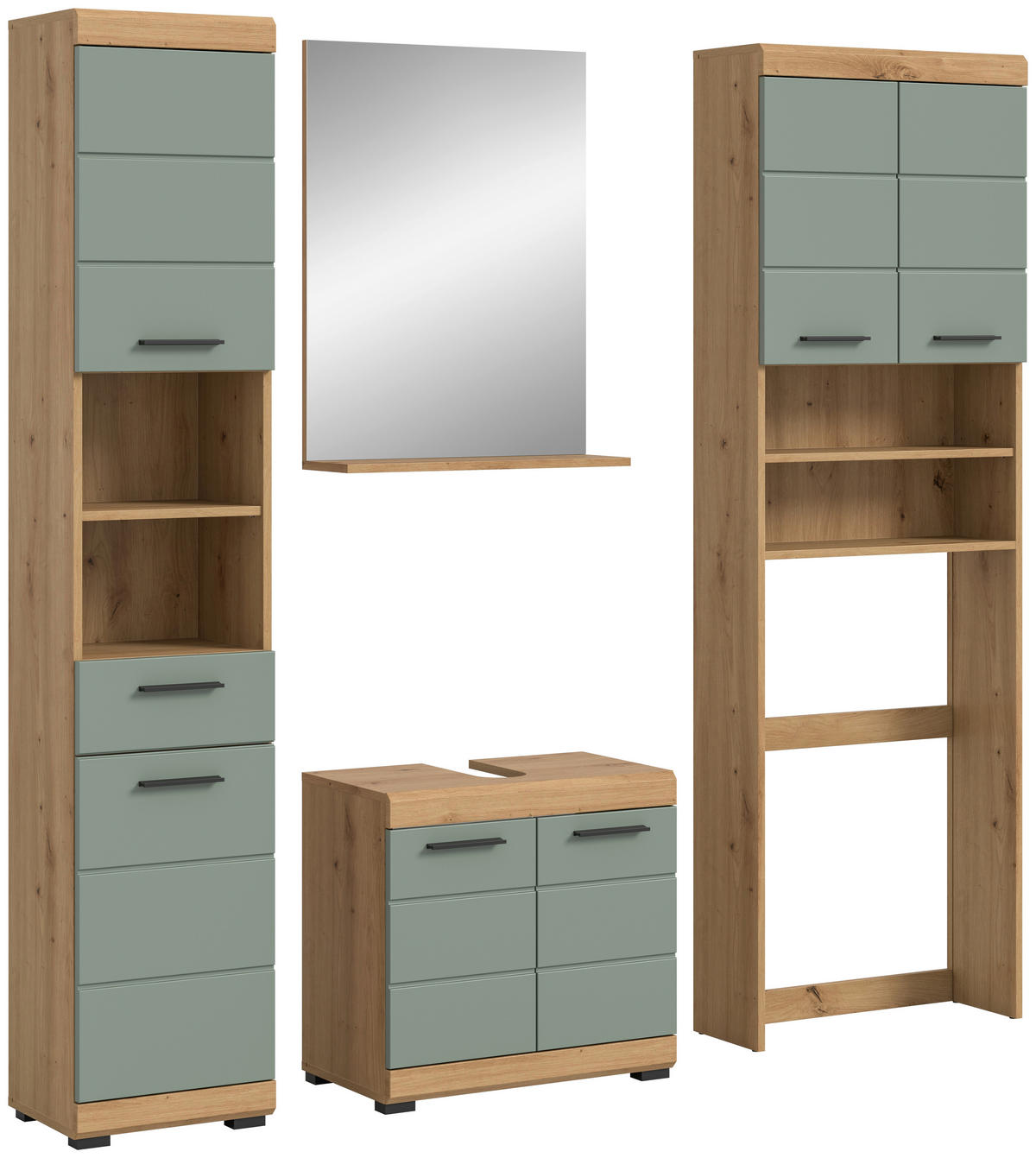 BADEZIMMER 4-teilig  in 180 cm  - Salbeigrün/Schwarz, MODERN, Glas/Holzwerkstoff (180cm) - MID.YOU