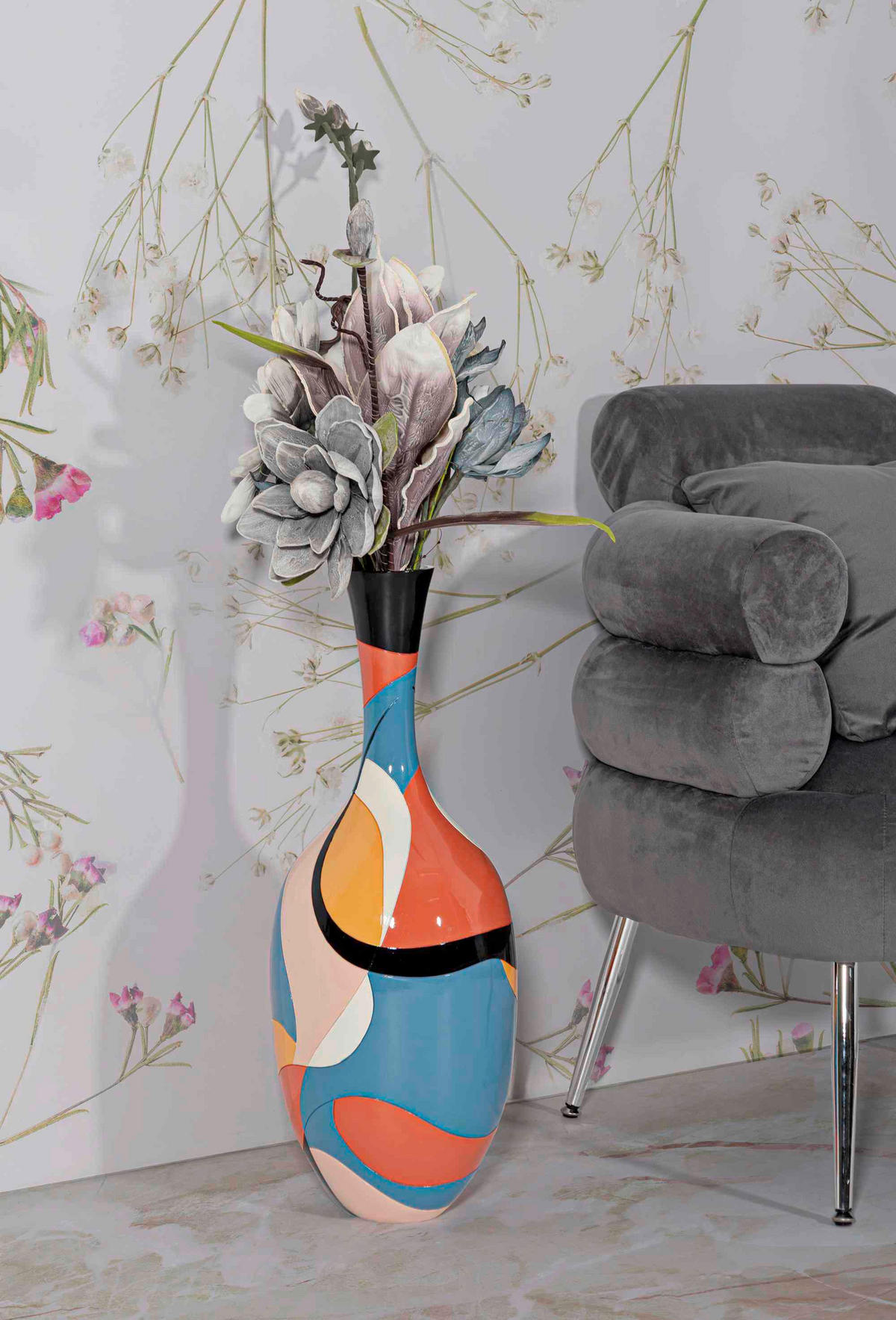 Vase Rubic  - Blau/Gelb, Basics, Kunststoff (25/66/25cm)