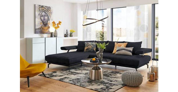 ECKSOFA in Mikrofaser Dunkelblau 224/305 cm - Schwarz/Dunkelblau, Design, Textil/Metall (224/305cm) - Dieter Knoll