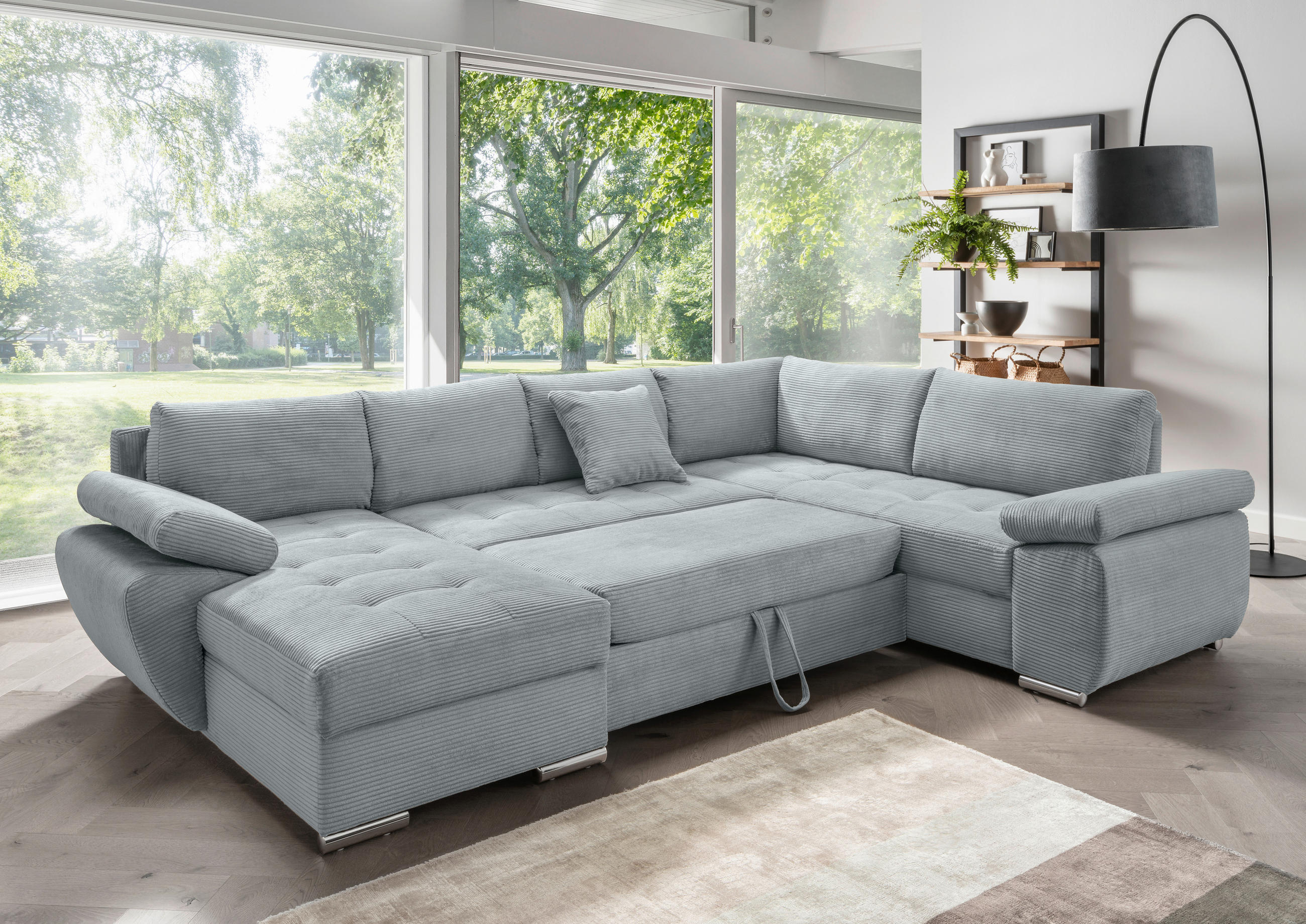SEDACÍ SOUPRAVA, textil, světle modrá - barvy chromu/světle modrá, Konvenční, kov/textil (157/305/219cm) - Livetastic