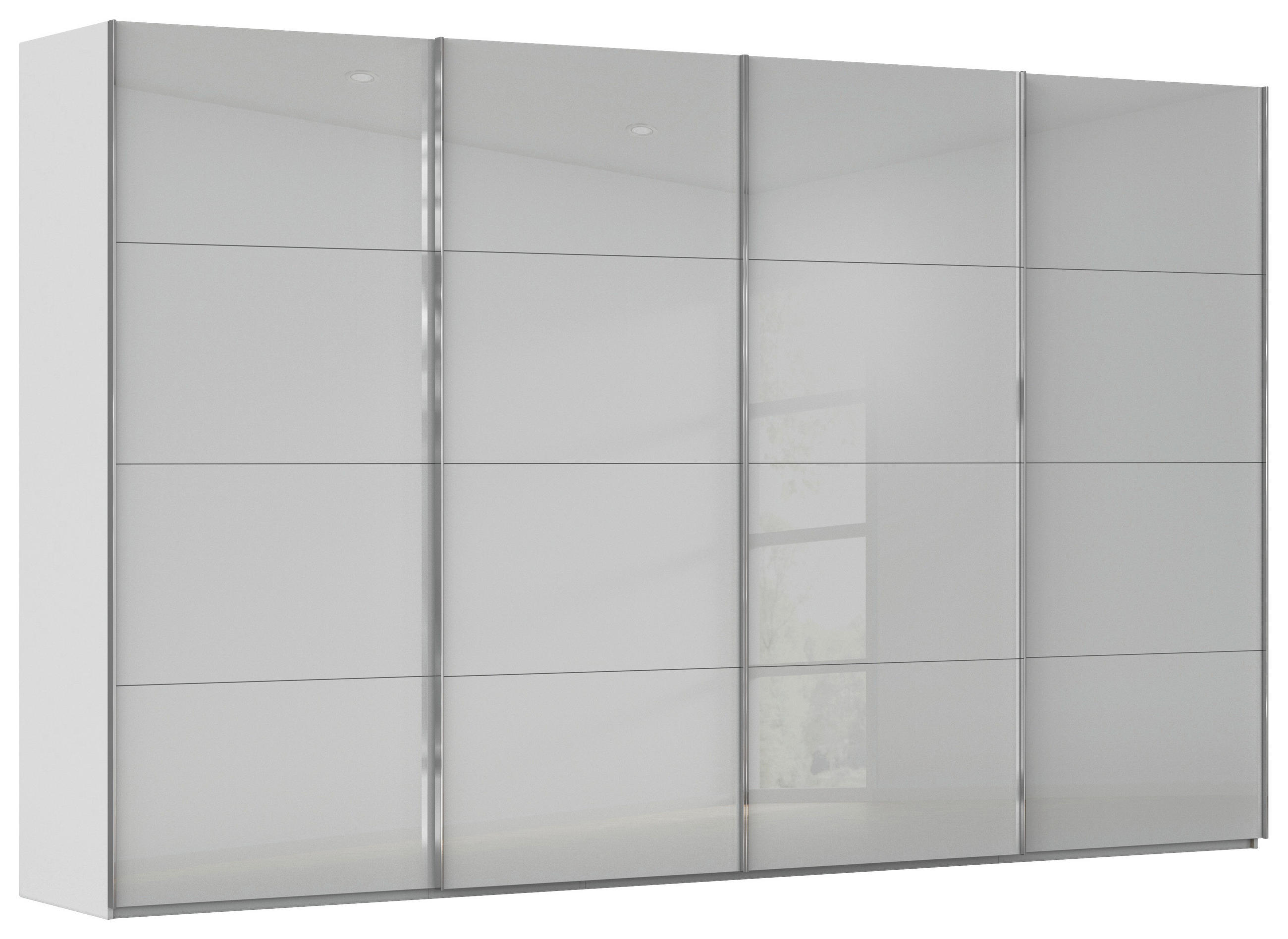 SCHWEBETÜRENSCHRANK 361/223/68 cm 4-türig Seidengrau  - Chromfarben/Seidengrau, Design, Glas/Holzwerkstoff (361/223/68cm) - Novel