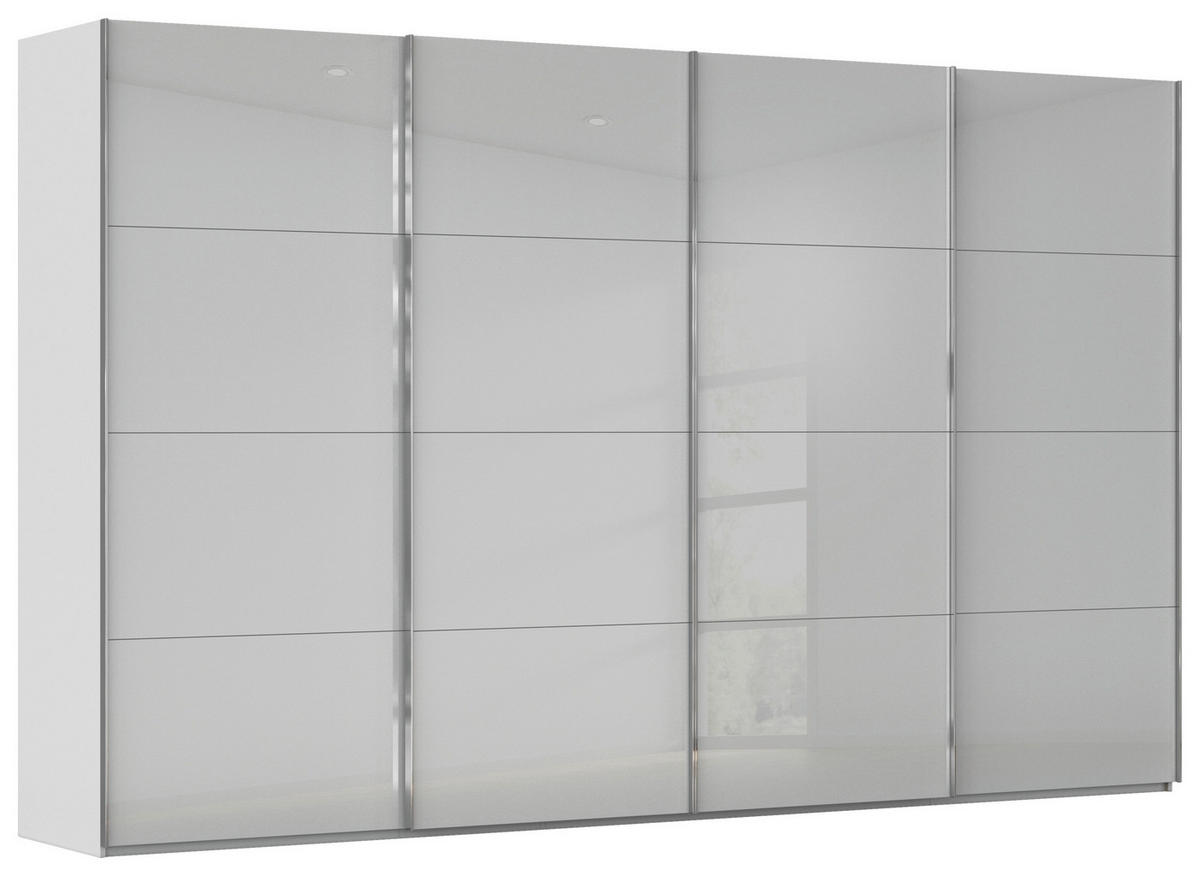 SCHWEBETÜRENSCHRANK 361/223/68 cm 4-türig Seidengrau  - Chromfarben/Seidengrau, Design, Glas/Holzwerkstoff (361/223/68cm) - Novel