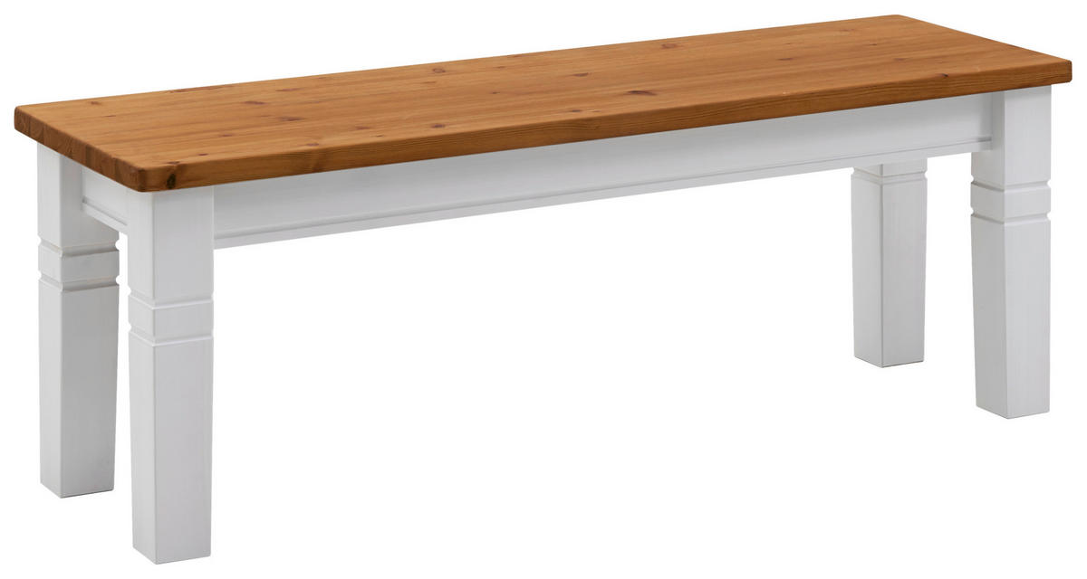 SITZBANK 130/46/40 cm Weiß, Bernsteinfarben Kiefer massiv  - Bernsteinfarben/Weiß, ROMANTIK / LANDHAUS, Holz (130/46/40cm) - Boxxx