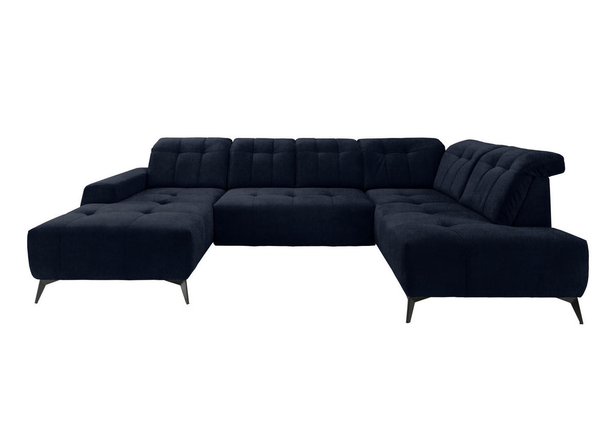 WOHNLANDSCHAFT in Mikrofaser Dunkelblau  - Schwarz/Dunkelblau, Modern, Textil/Metall (180/337/200cm) - Livetastic