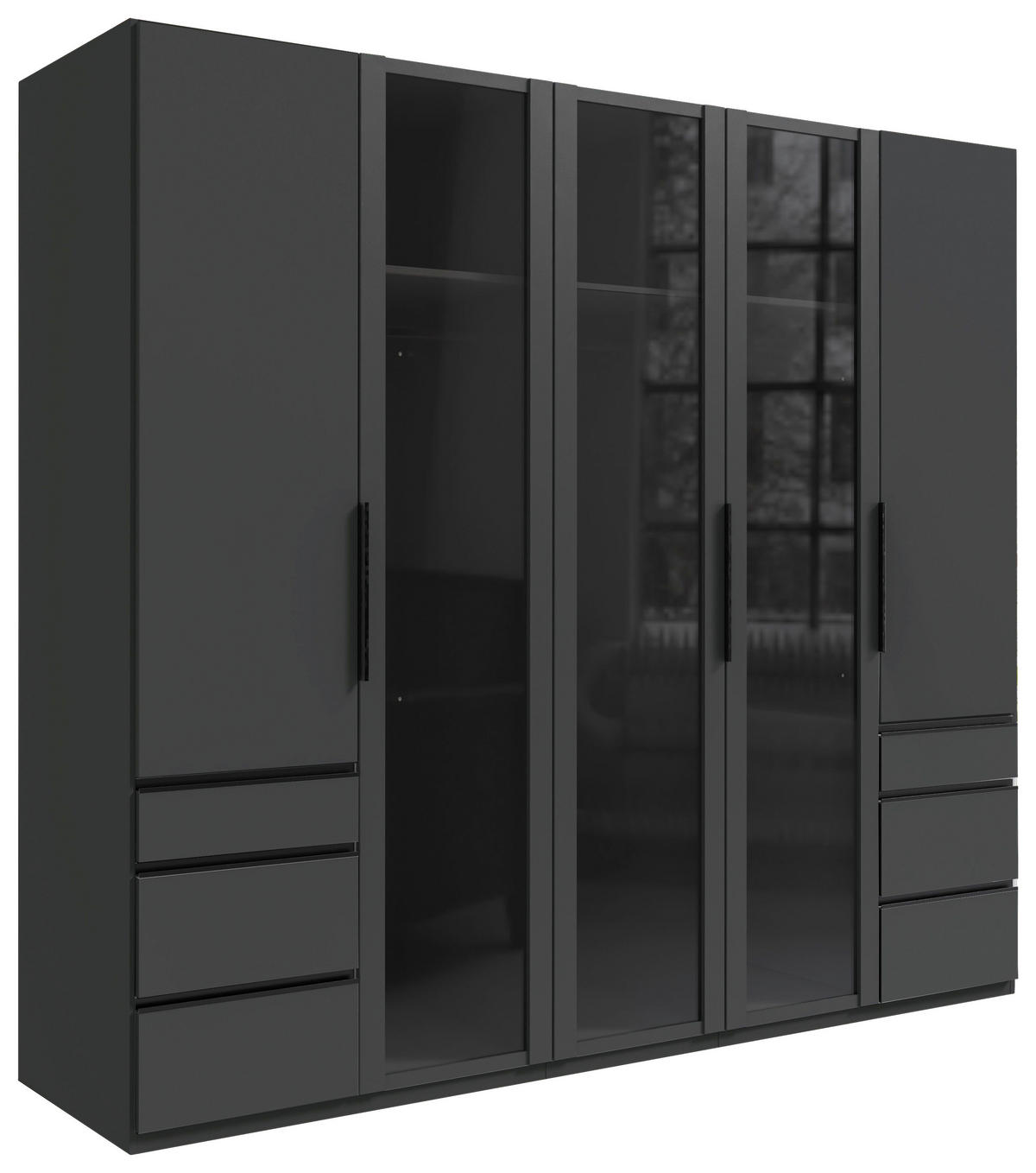 hom`in kleiderschrank 250/216/58 cm 5-türig graphitfarben jetzt nur online  ➤ xxxlutz.de