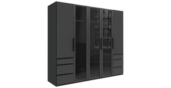 KLEIDERSCHRANK 250/216/58 cm 5-türig  - Schwarz/Graphitfarben, Design, Glas/Holzwerkstoff (250/216/58cm) - Hom`in