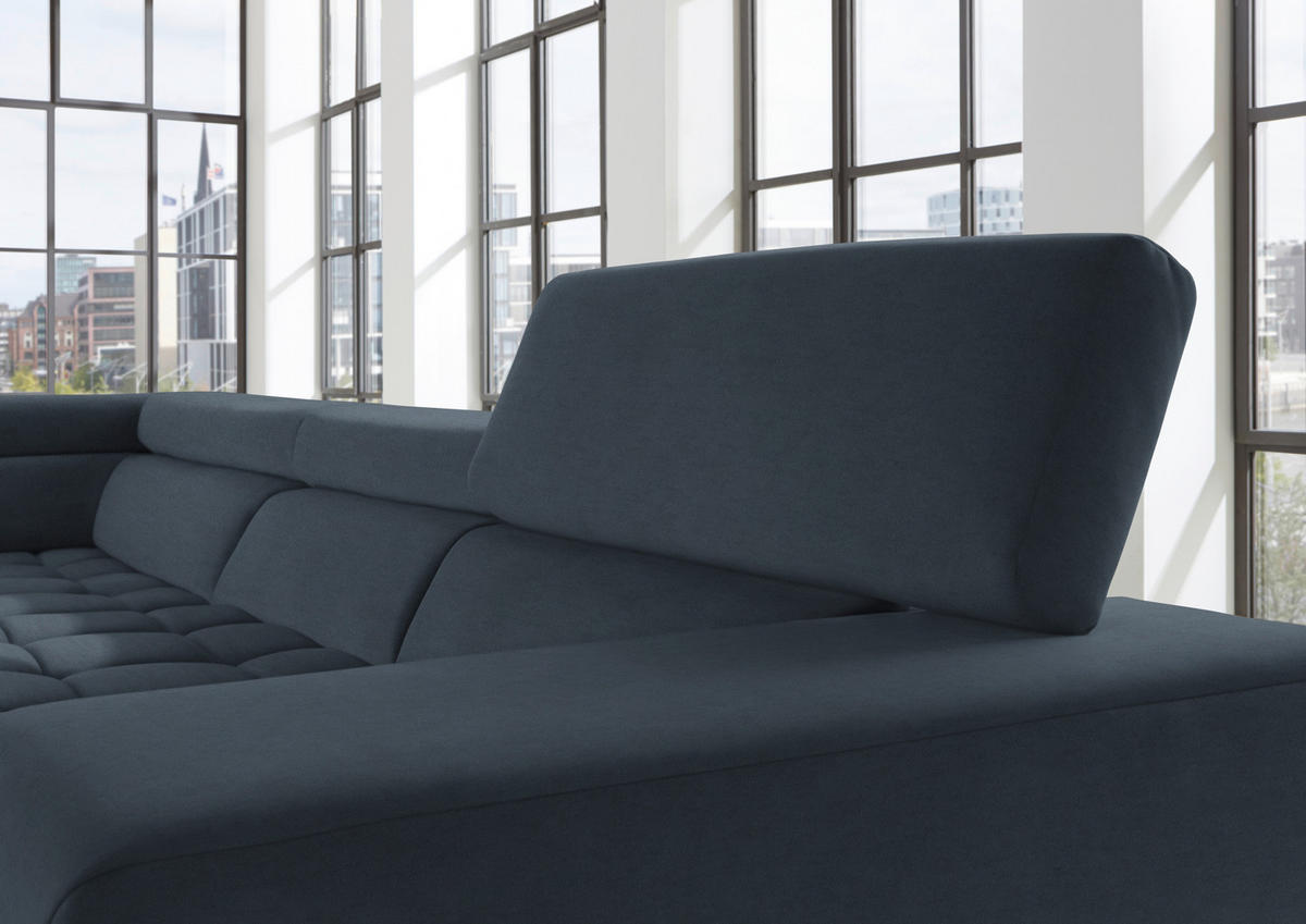 ECKSOFA in Mikrofaser Blaugrau  326/222 cm  - Chromfarben/Blaugrau, Design, Textil/Metall (326/222cm) - Beldomo Speed