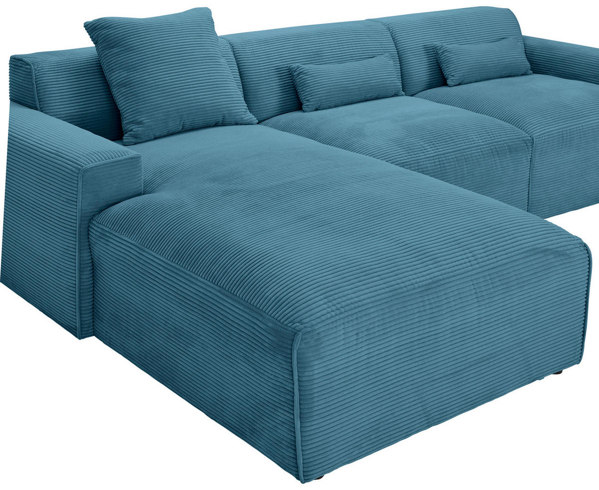 ECKSOFA in Cord Hellblau  - Schwarz/Hellblau, Design, Kunststoff/Textil (196/303cm) - Livetastic