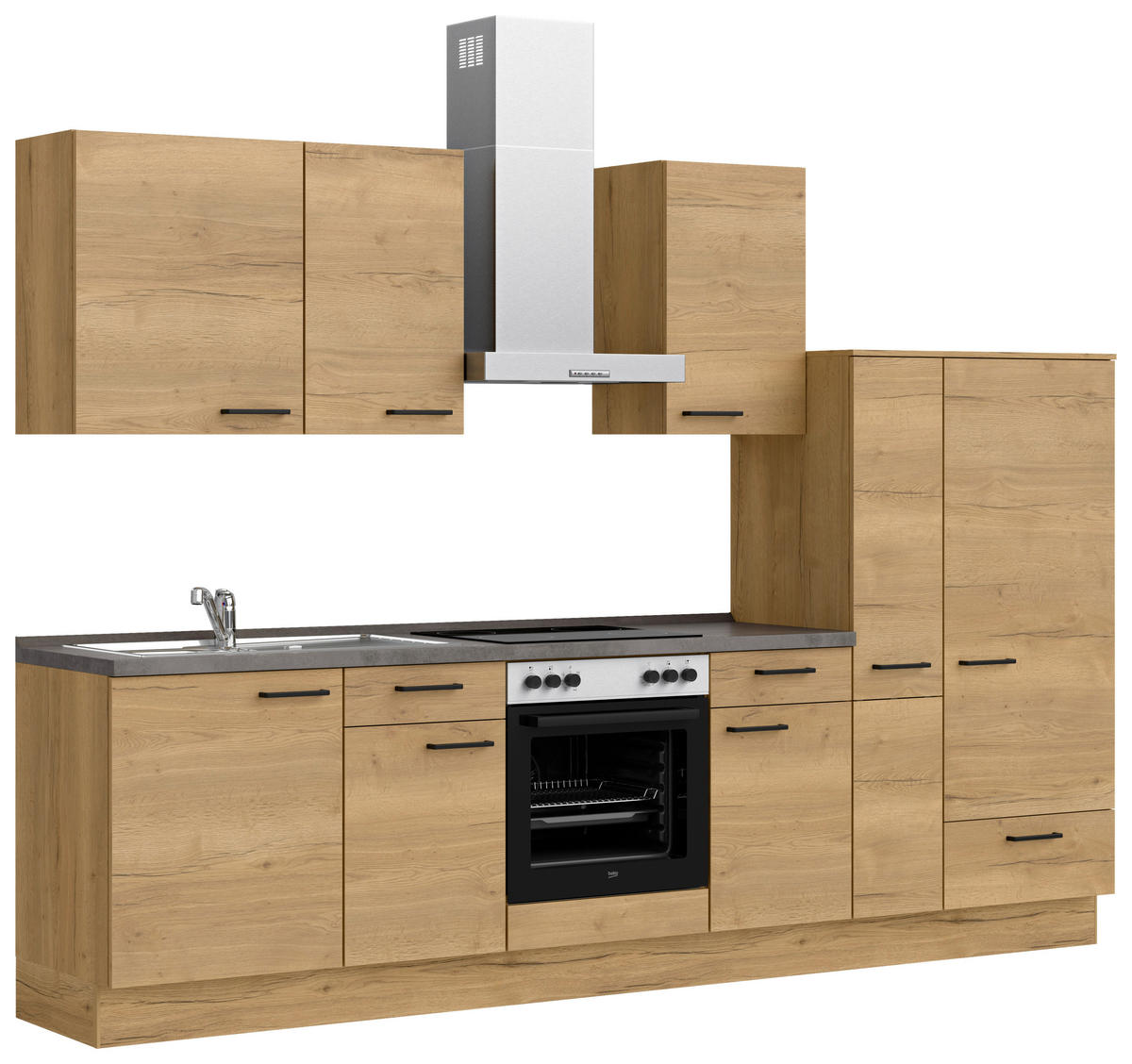 KÜCHENBLOCK 300 cm   in Eichefarben, Schieferfarben  - Schieferfarben/Eichefarben, MODERN, Holzwerkstoff/Metall (300cm) - Nobilia