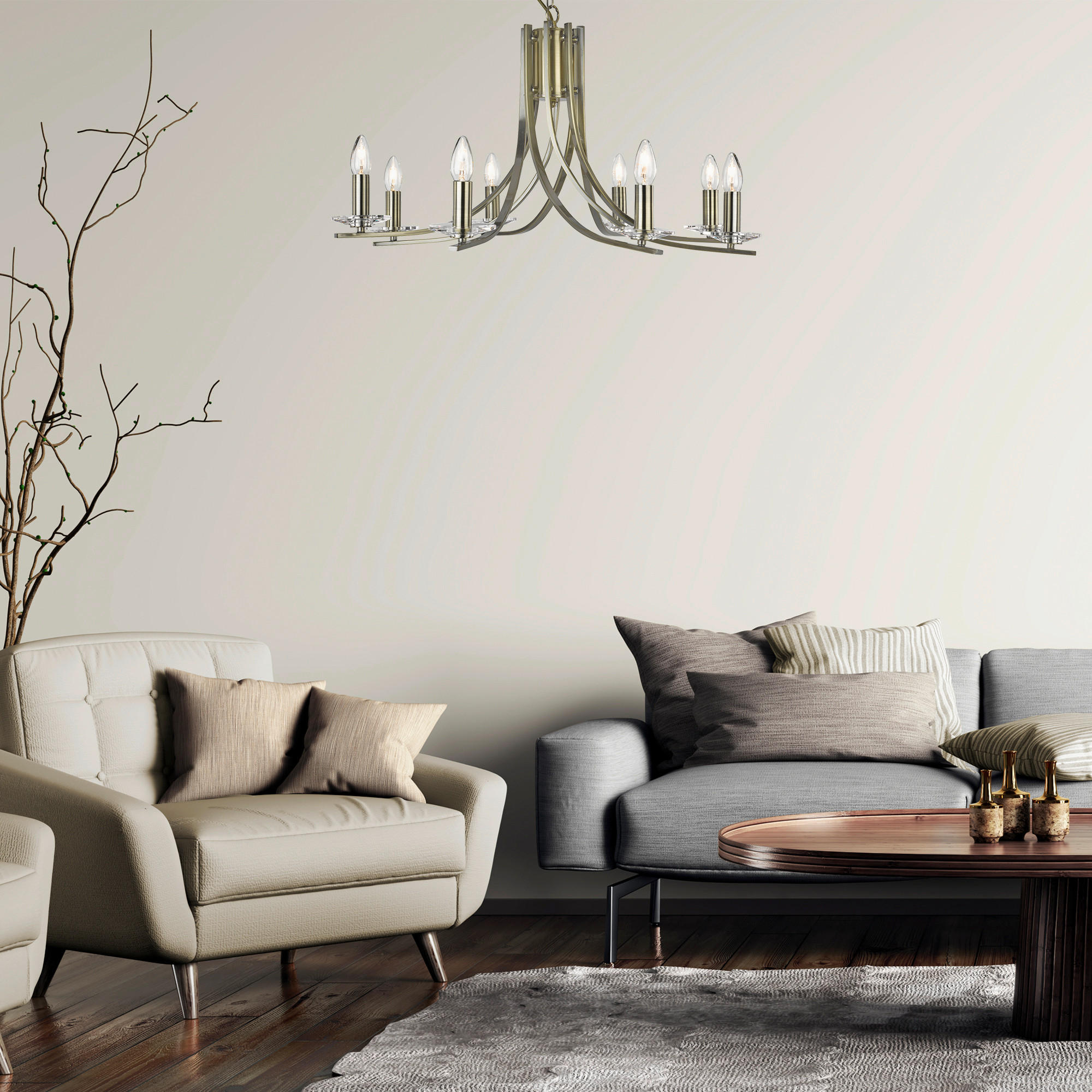 KRONLEUCHTER Ascona 75/145 cm   - Messingfarben, LIFESTYLE, Glas/Metall (75/145cm) - Searchlight
