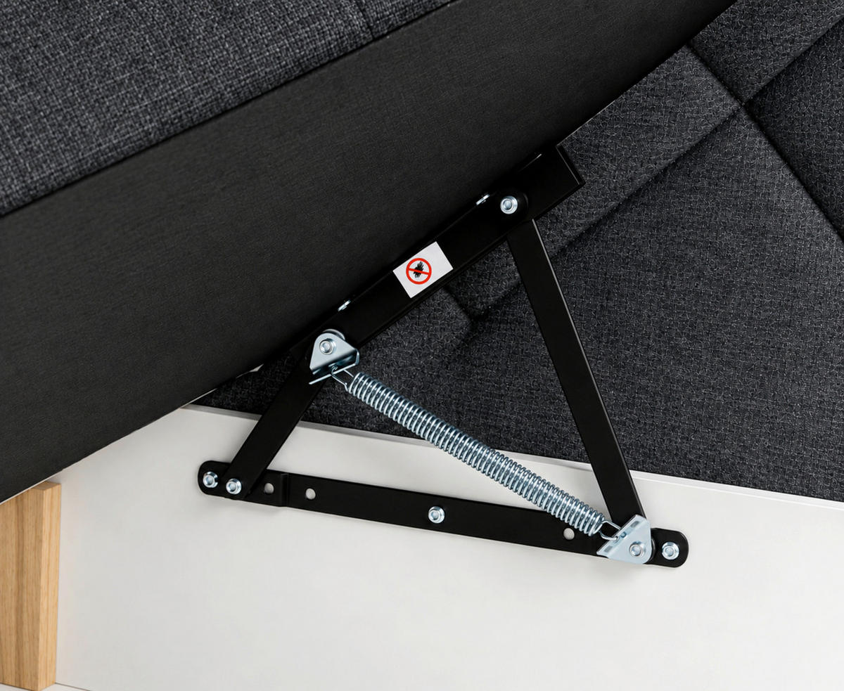BOXBETT 160/200 cm,  in Anthrazit, Bettkasten, Topper, H3 + H3 = fest  - Anthrazit/Schwarz, MODERN, Holz/Textil (160/200cm) - MID.YOU