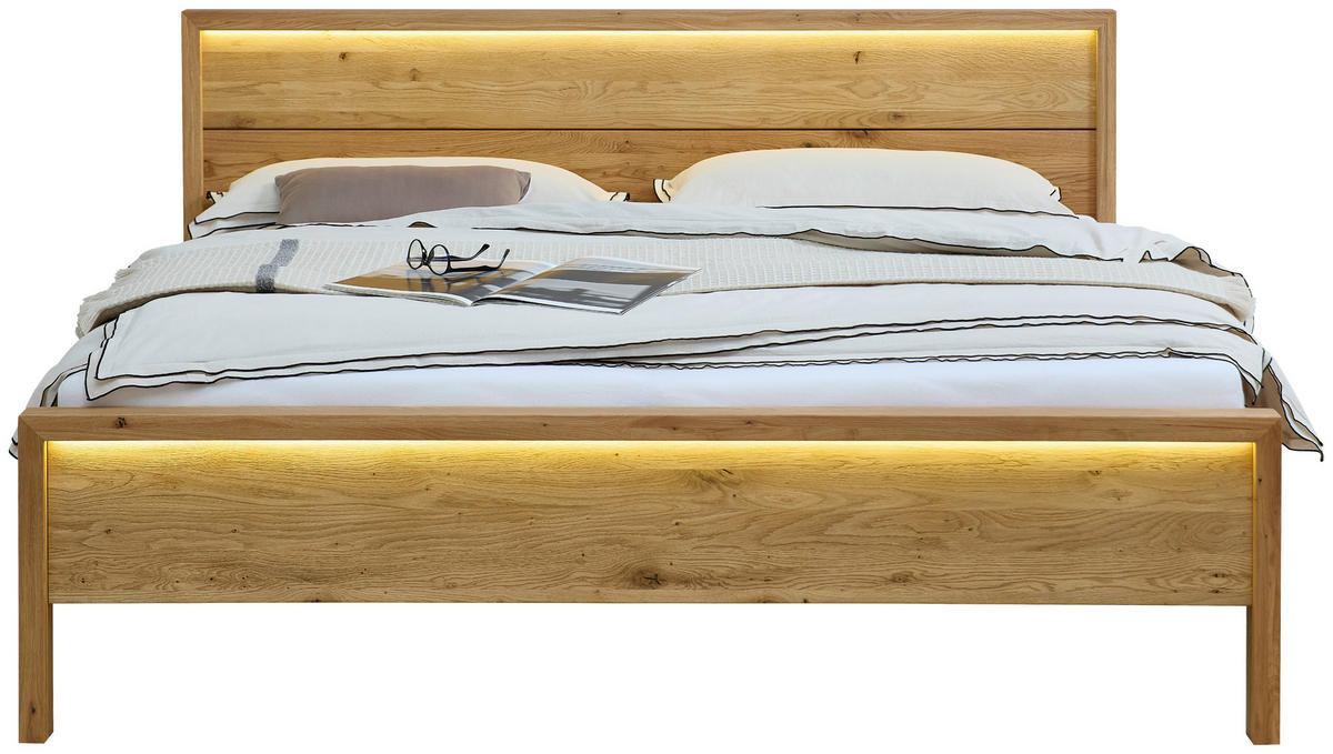 BETT 200/200 cm,  in Naturfarben, Wildeiche, Beleuchtung,  - Wildeiche/Naturfarben, MODERN, Holz (200/200cm) - MID.YOU