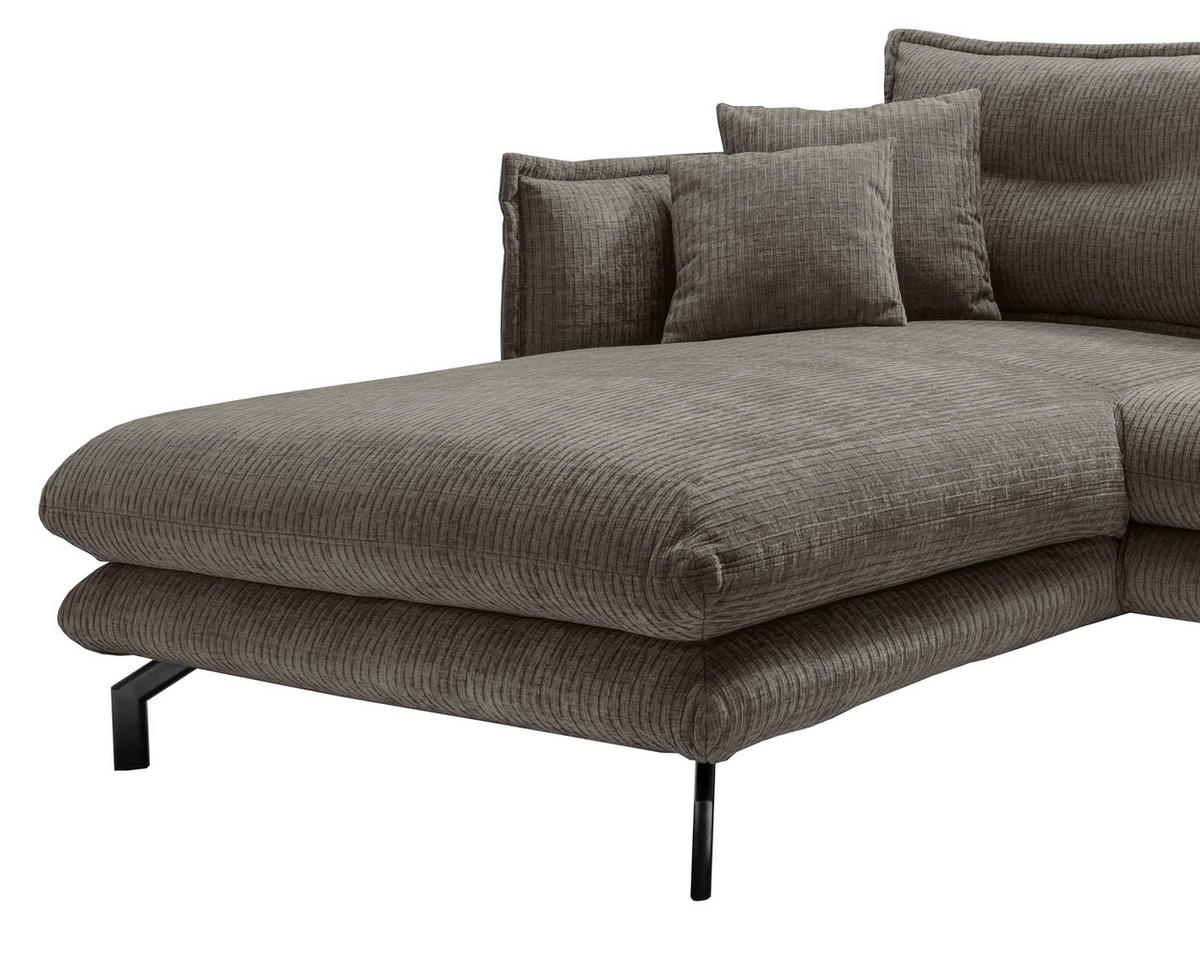ECKSOFA in Velours Graubraun  - Graubraun/Schwarz, Design, Textil/Metall (180/255cm) - Livetastic