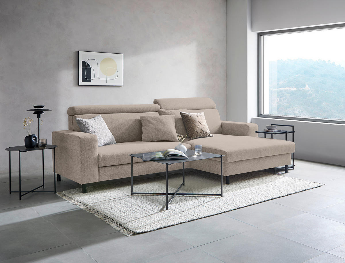 ECKSOFA Hellgrau, Hellbraun Flachgewebe  - Hellbraun/Hellgrau, Design, Textil/Metall (262/166cm) - Xora