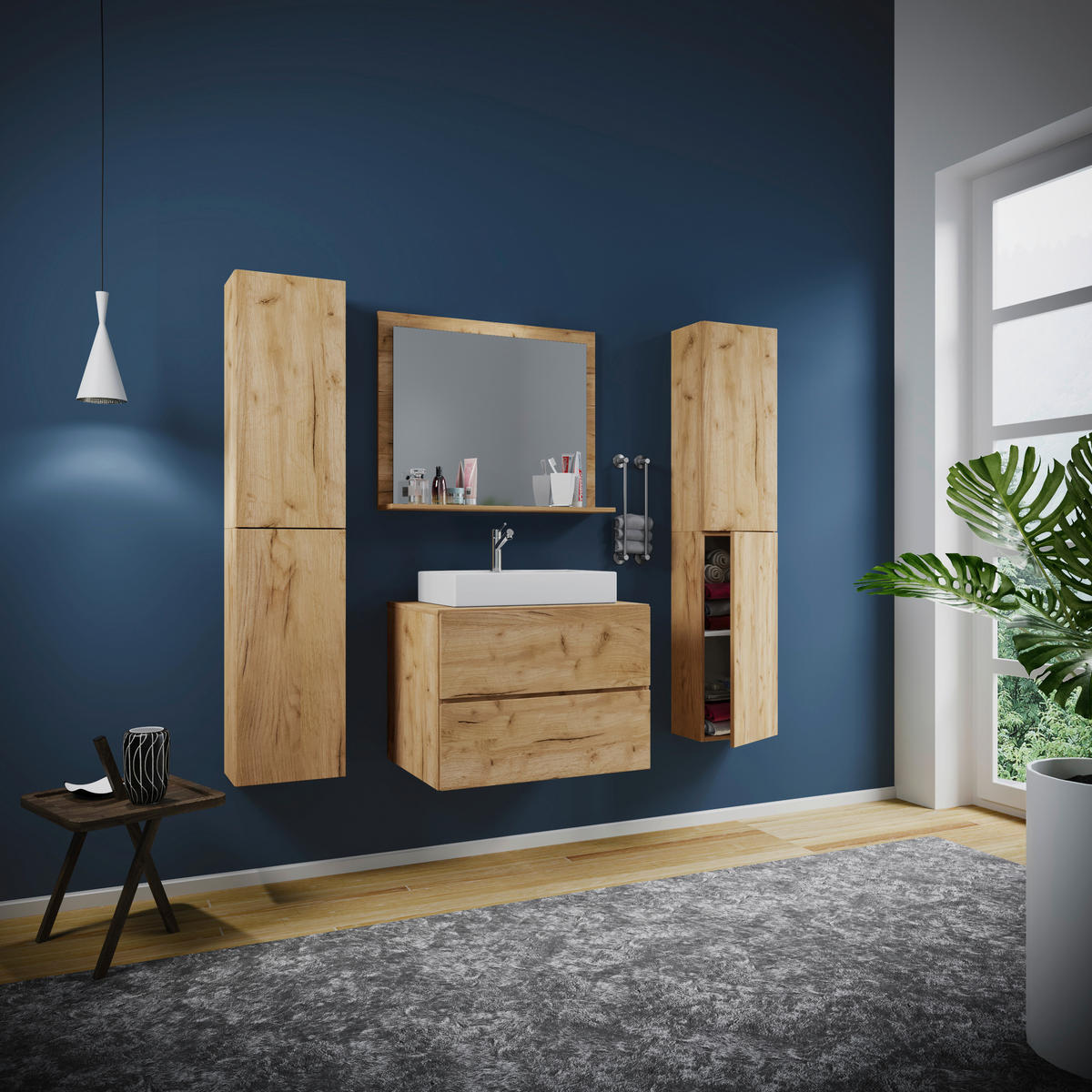 BADEZIMMER 5-teilig  in 127 cm  - Honigeiche/Weiß, MODERN, Glas/Keramik (127cm) - MID.YOU
