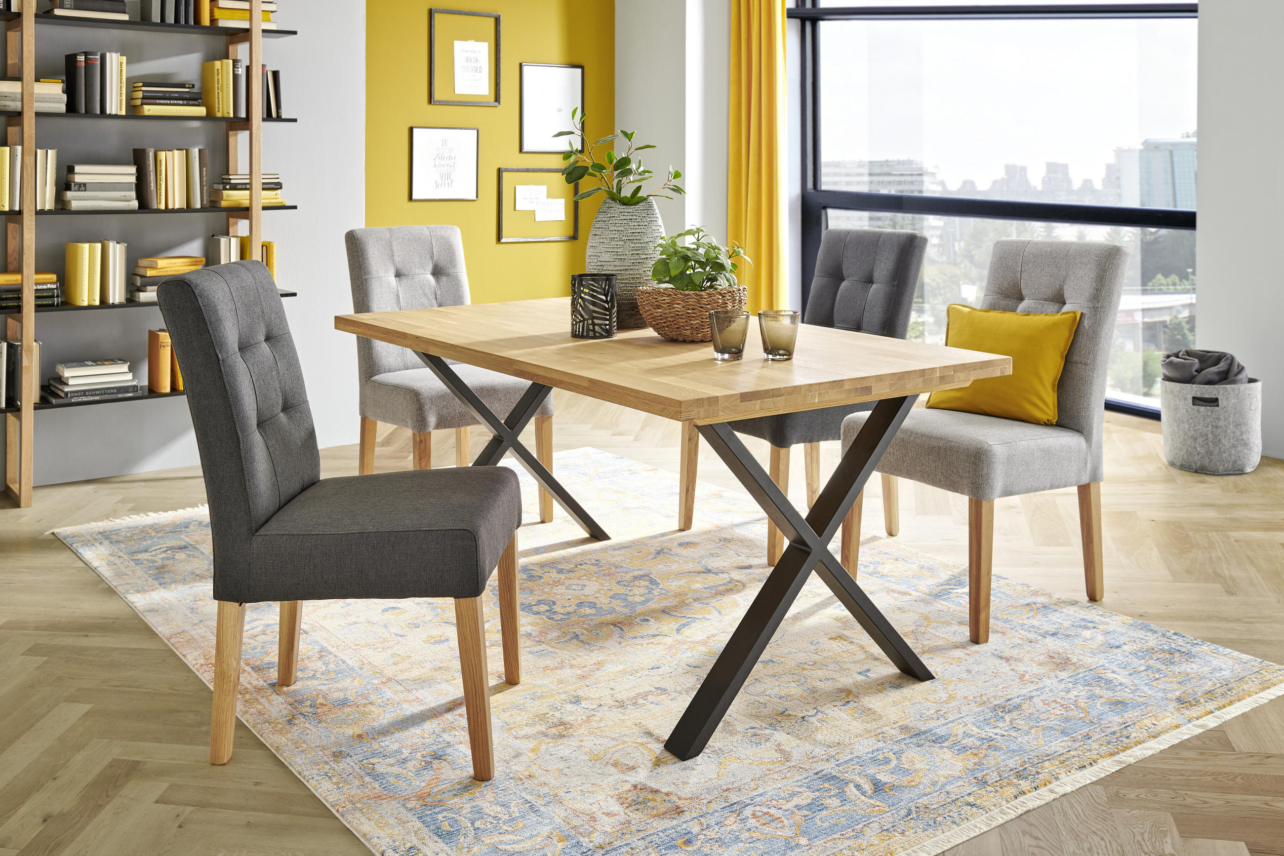 STUHL Webstoff Anthrazit  - Eichefarben/Anthrazit, KONVENTIONELL, Holz/Textil (48/95/61cm) - Carryhome