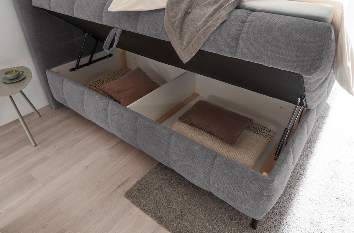 BOXBETT 180/200 cm,  in Grau, Bettkasten, Topper, Matratzen, H2 = mittel  - Schwarz/Grau, KONVENTIONELL, Kunststoff/Textil (180/200cm) - Hom`in