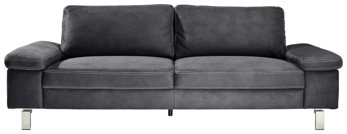 3-SITZER-SOFA in Mikrofaser Grau  - Chromfarben/Beige, Design, Textil/Metall (234/86/97cm) - Hom`in