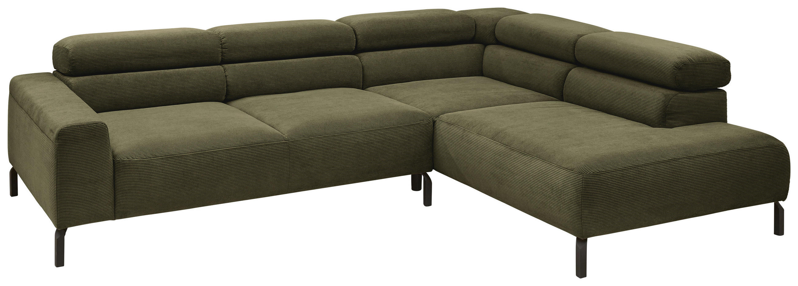 ECKSOFA in Feincord Dunkelgrün  - Dunkelgrün/Schwarz, Design, Textil/Metall (273/219cm) - Pure Home Lifestyle