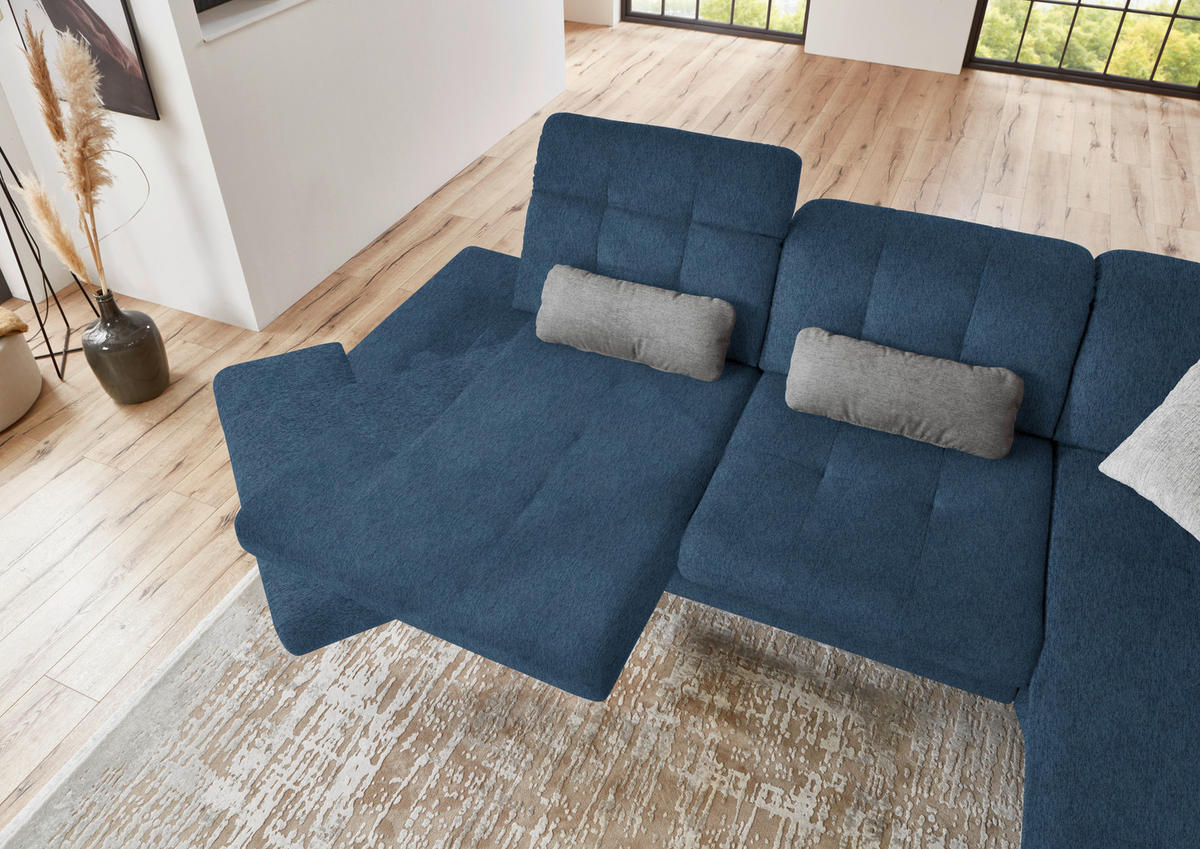 ECKSOFA in Flachgewebe Blau  - Blau/Schwarz, Design, Textil/Metall (309/190cm) - Beldomo Style