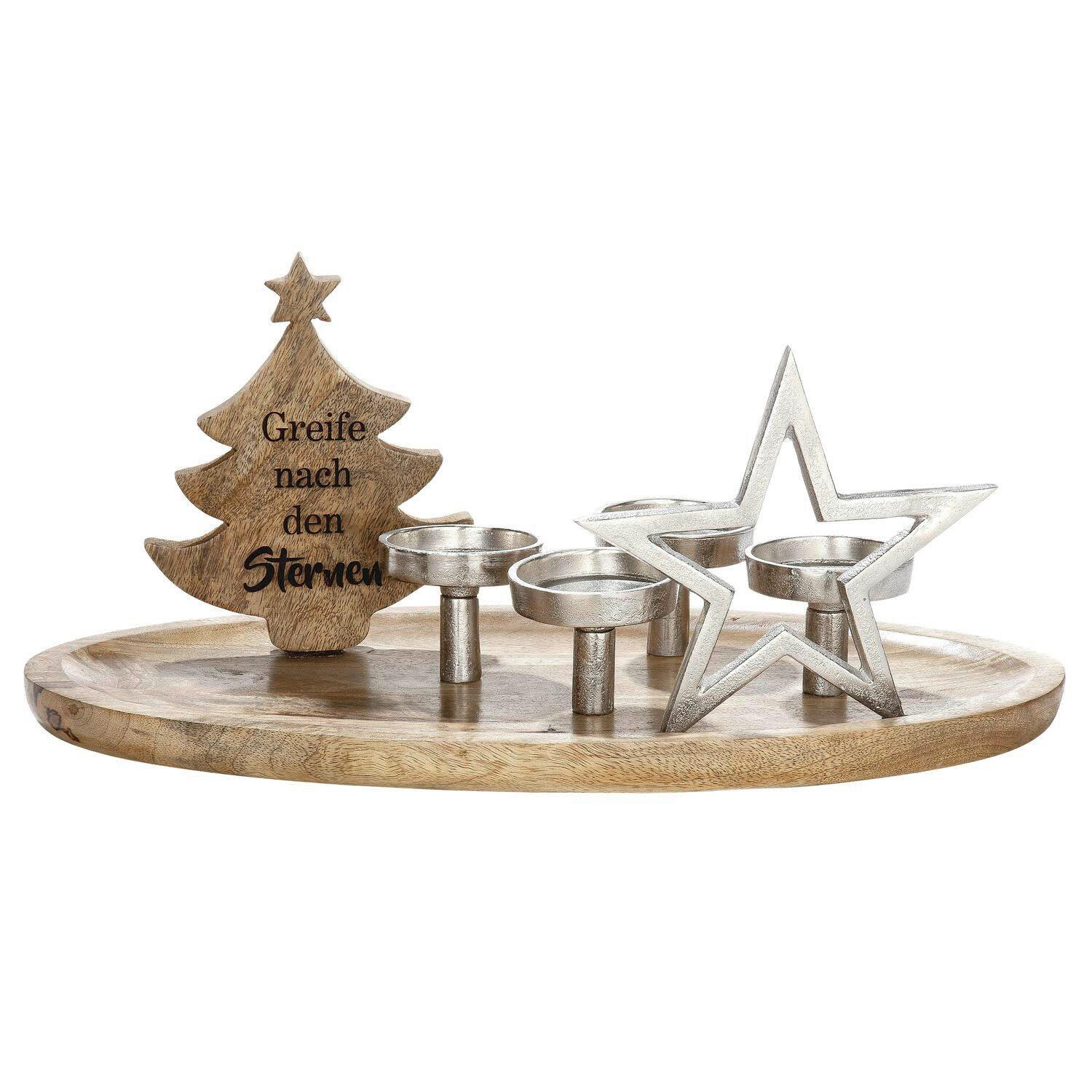 ADVENTSKRANZ  - Hellbraun/Silberfarben, Basics, Holz/Metall (50/26/22cm)