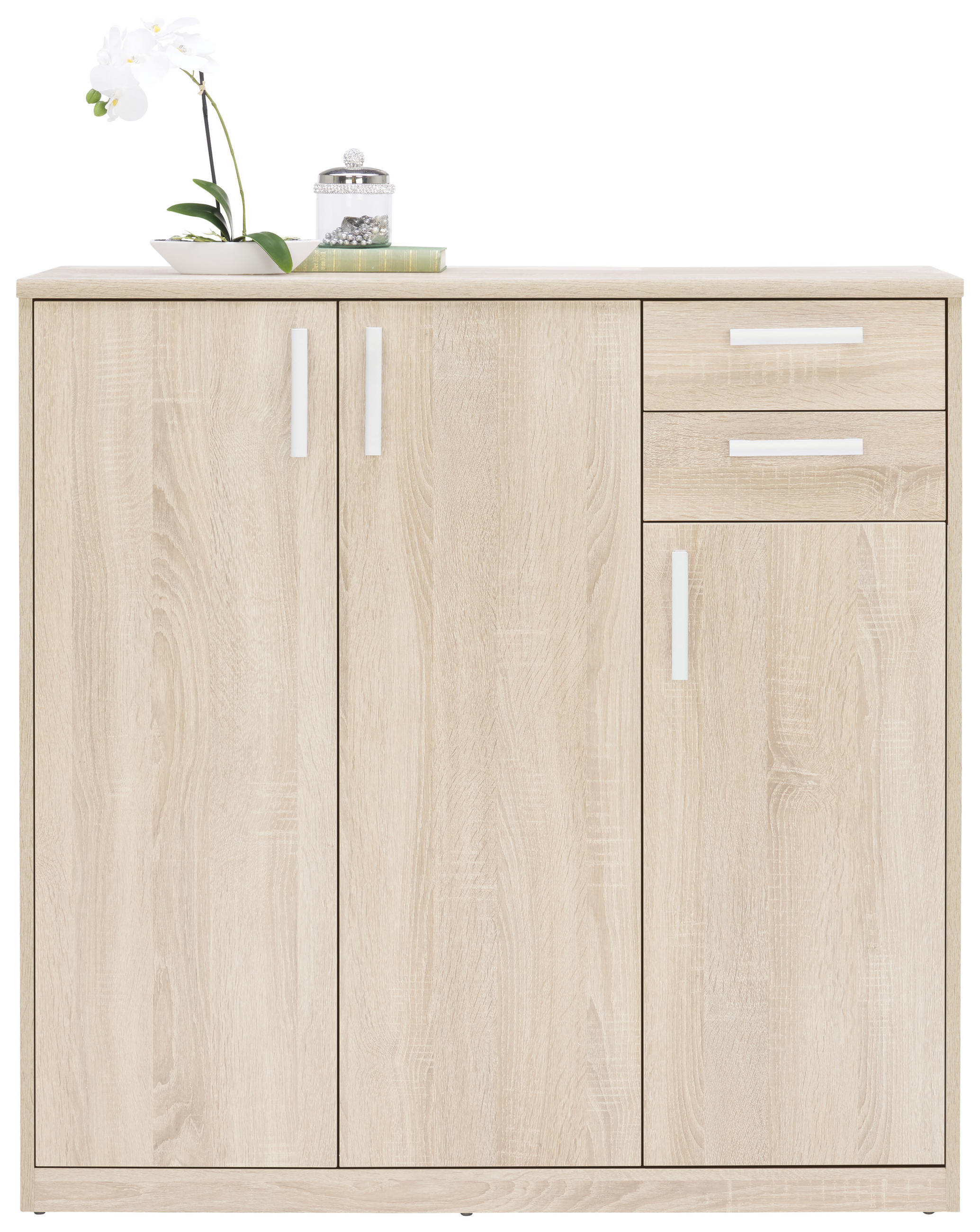 KOMMODE Sonoma Eiche - Silberfarben/Schwarz, Basics, Holzwerkstoff/Metall (106/110/36cm) - Xora