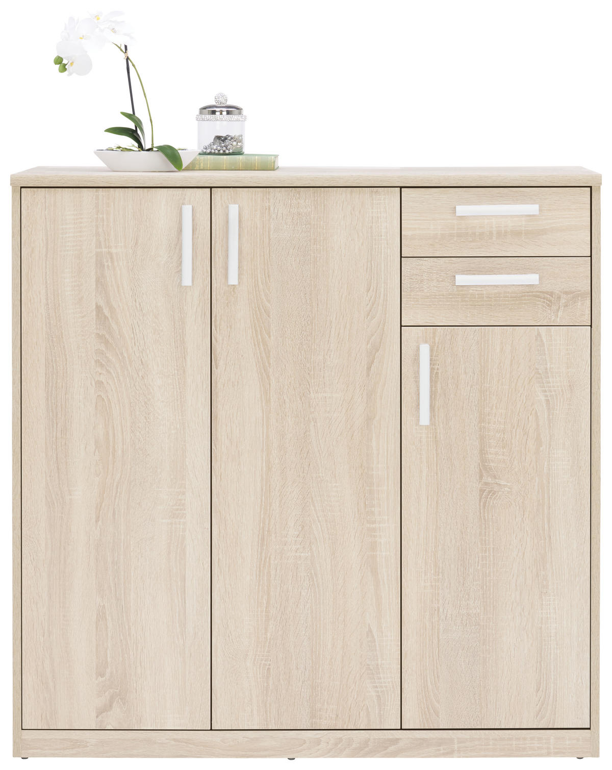 KOMODA, hrast sonoma  - srebrne barve/črna, Konvencionalno, kovina/leseni material (106/110/36cm) - Xora