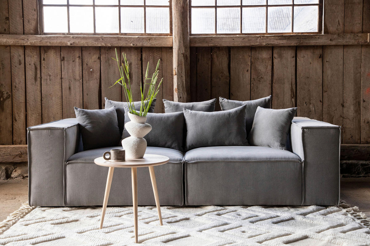 2-SITS SOFFA i plast, textil grå, svart  - grå/svart, Design, textil/plast (232/80/116cm) - Livetastic