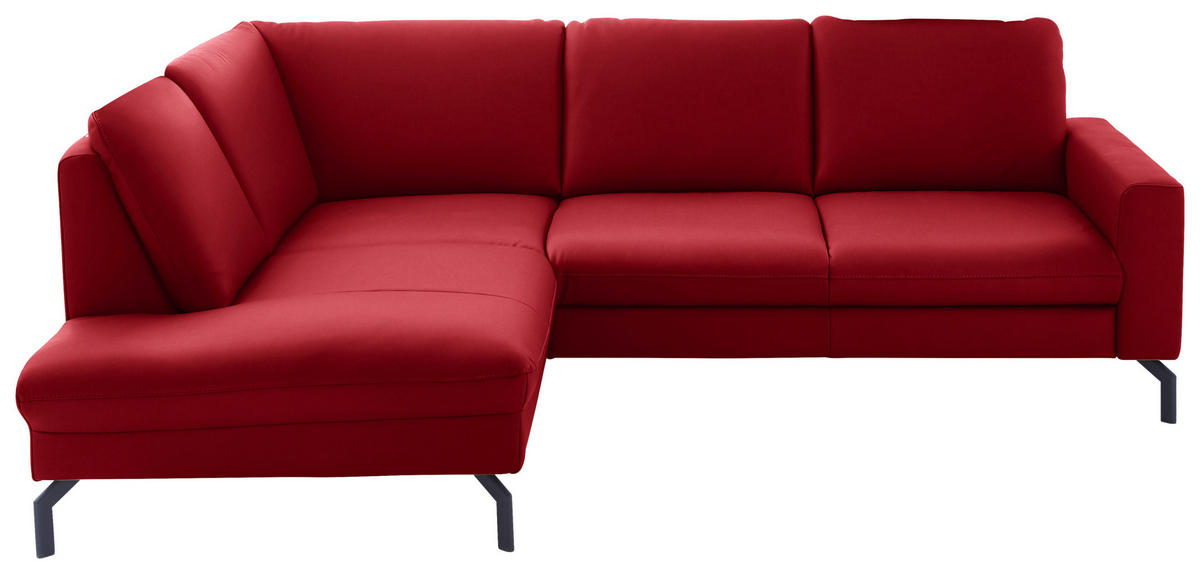 ECKSOFA in Echtleder Rot  - Rot/Schwarz, Design, Leder/Metall (194/250cm) - Beldomo Premium