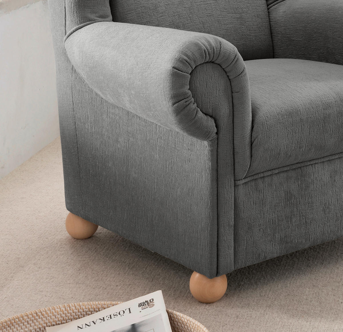 OHRENSESSEL in Mikrofaser Graubraun  - Wildeiche/Graubraun, Konventionell, Holz/Textil (92/102/89cm) - Livetastic