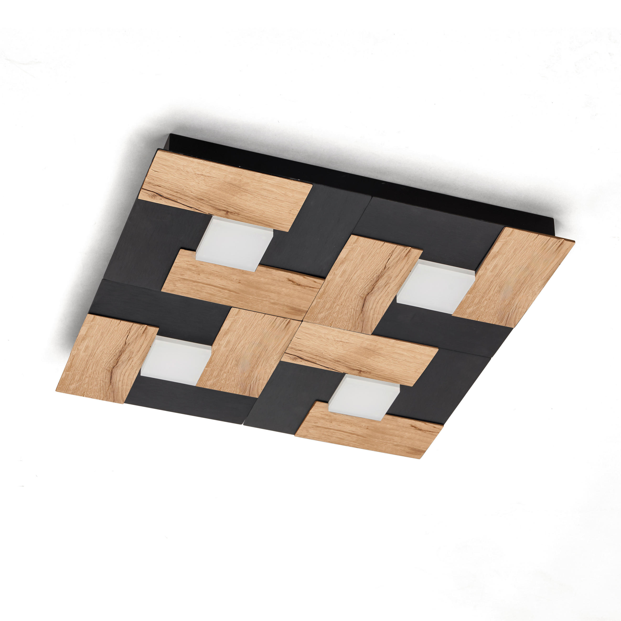 LED-DECKENLEUCHTE Gr. 662 Deckenleuchten Asteiche / Schwarz matt 51/51/5 cm   - Wildeiche, Natur, Metall (51/51/5cm) - Ambiente