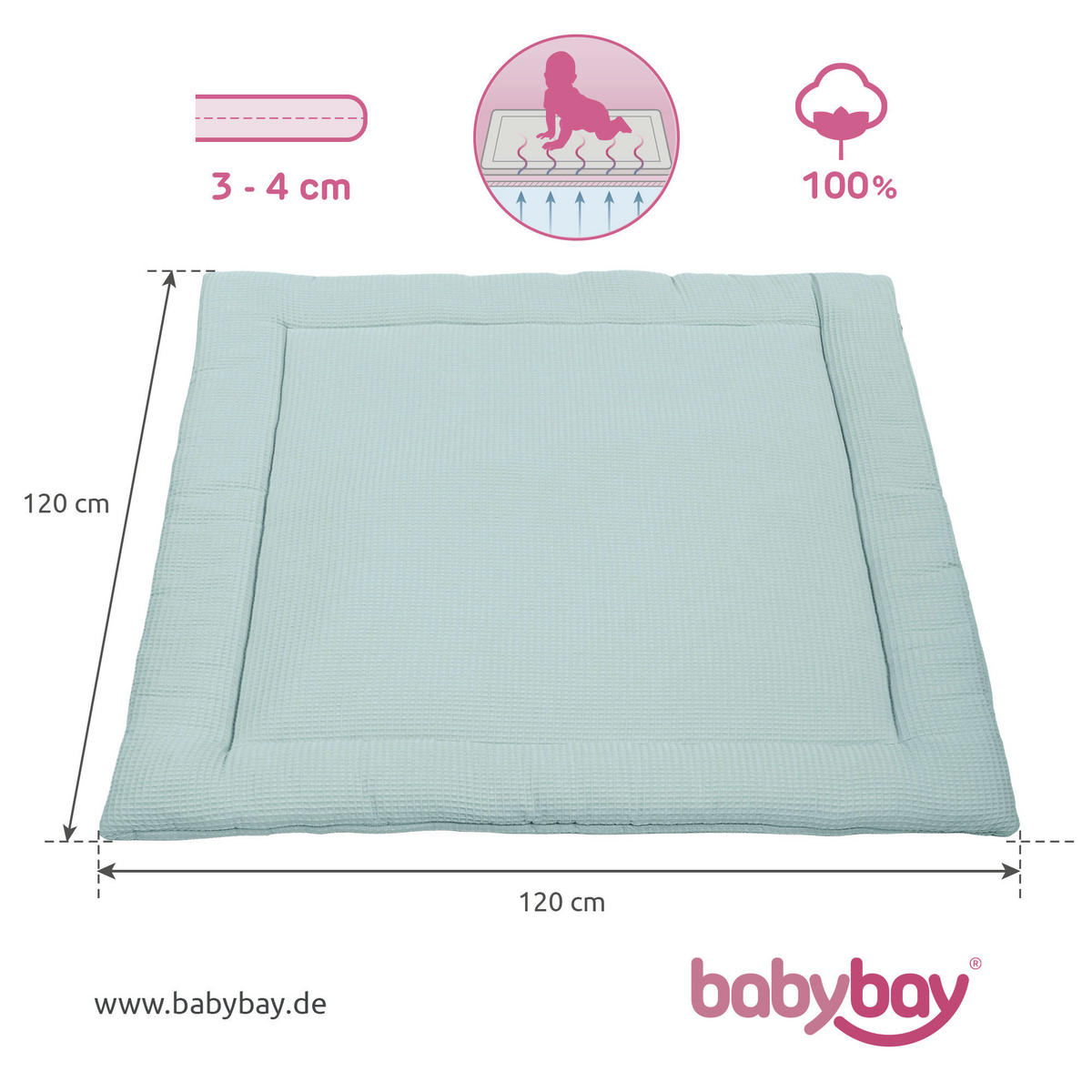 KRABBELDECKE 120/120 cm  - Pastellblau, Basics, Textil (120/120cm) - Babybay
