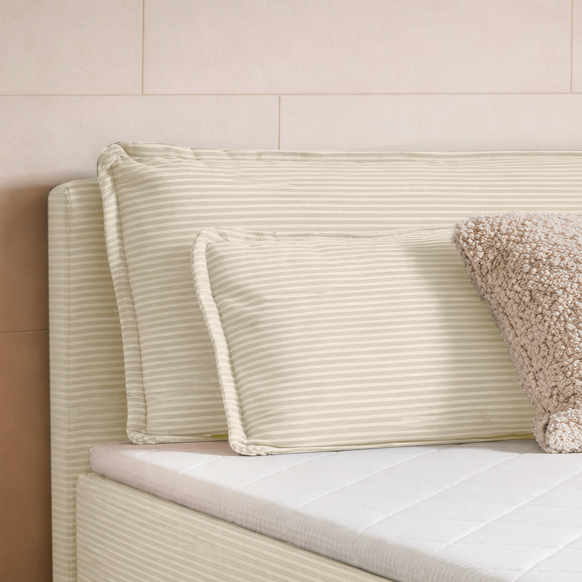 BOXBETT 120/200 cm,  in Beige, Kissen, Bettkasten, Topper, H3 = fest  - Beige/Schwarz, Design, Kunststoff/Textil (120/200cm) - Chameo