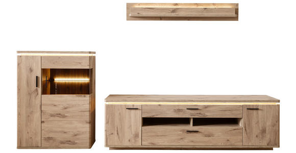 WOHNWAND 3-teilig  in Eichefarben  310/181/50 cm  - Eichefarben/Anthrazit, KONVENTIONELL, Glas/Holzwerkstoff (310/181/50cm) - Cantus