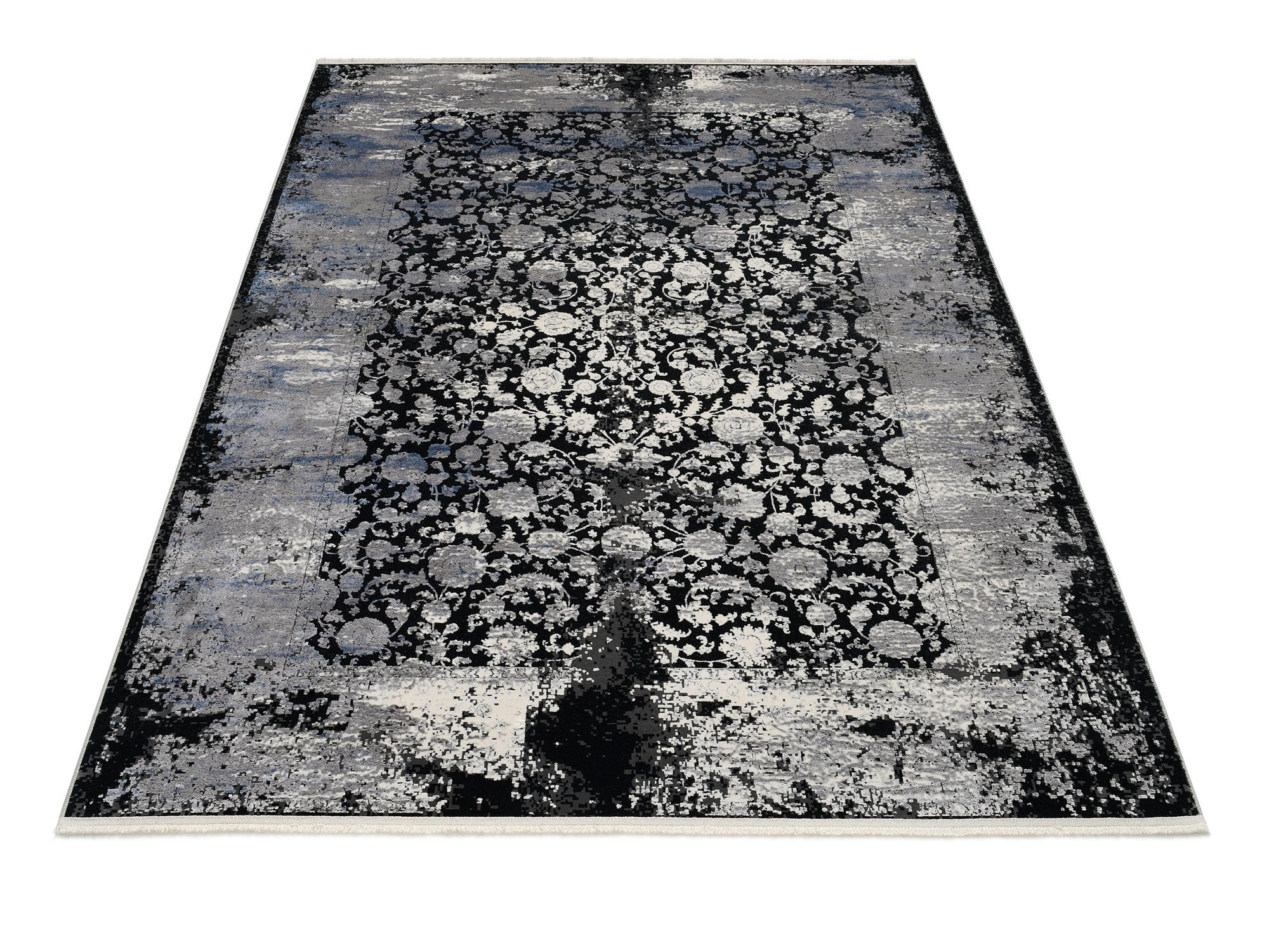 Thumbnail - Musterring Webteppich Colorado Flower, Grau, Schwarz, Hellgrau, Dunkelgrau, Textil, Abstraktes, rechteckig, 80x150 cm, C...