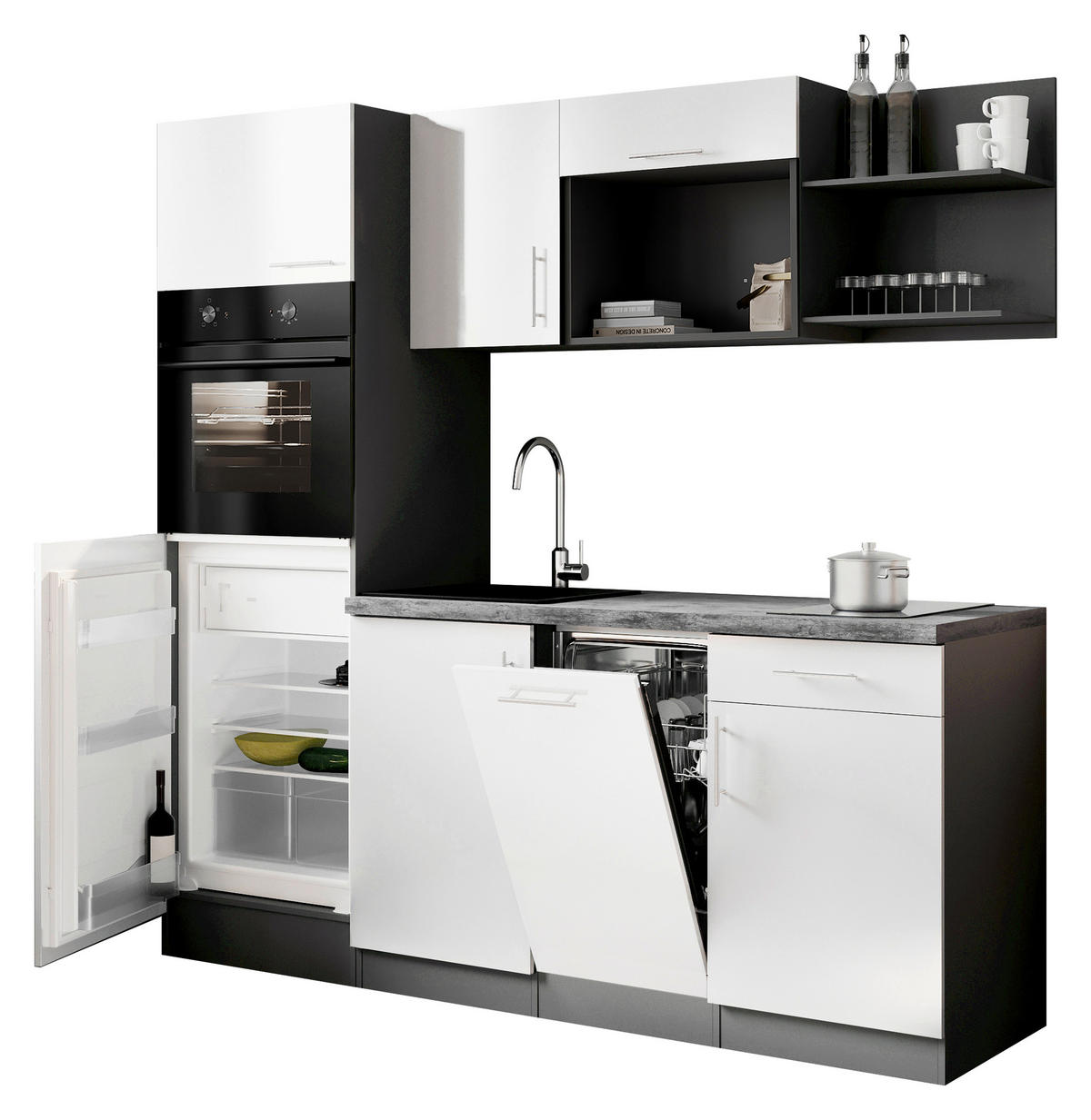 KÜCHENBLOCK Oliver 205 cm  in Weiß  - Weiß/Grau, Trend, Holzwerkstoff/Metall (205cm) - Respekta